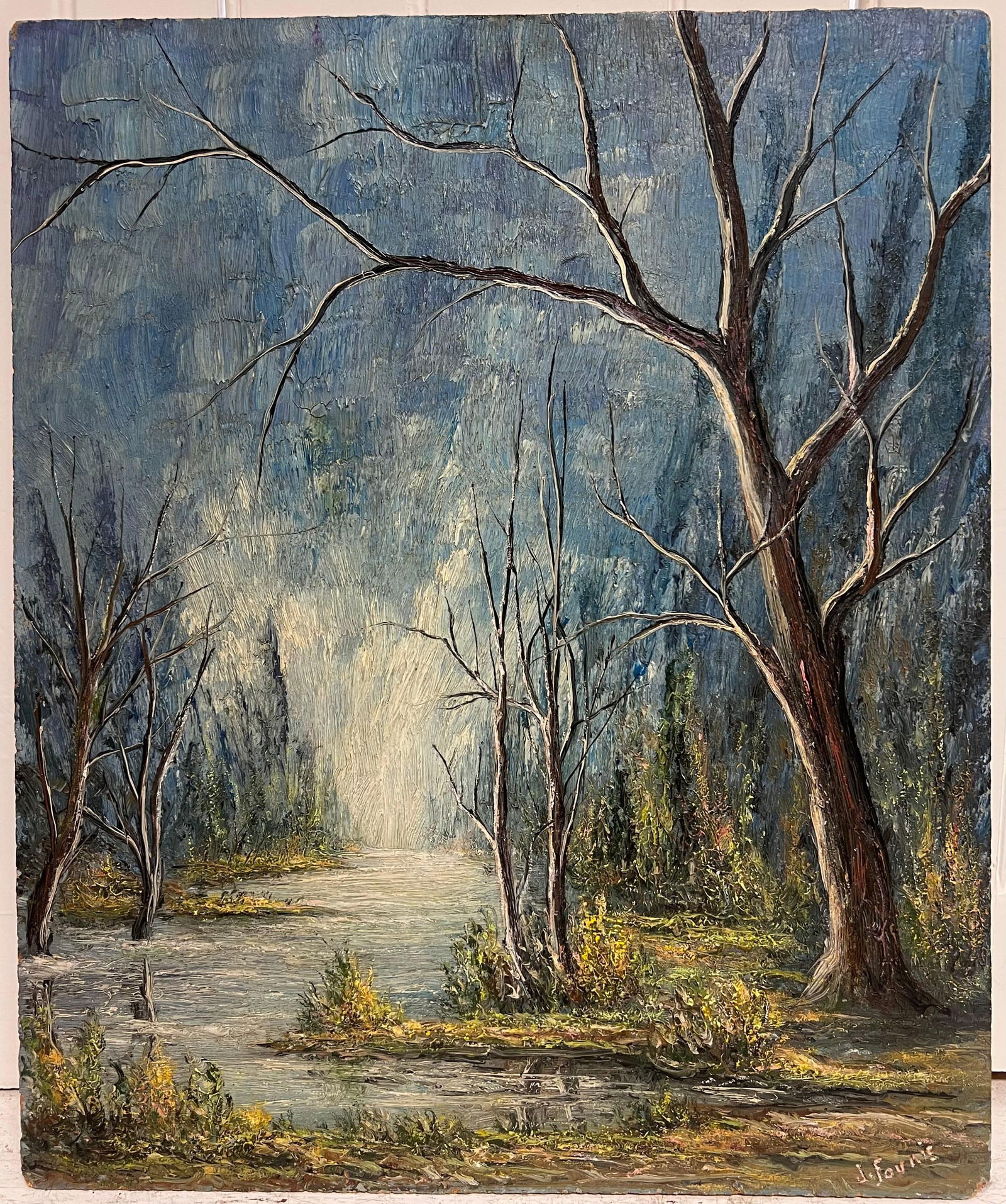 Jean Fourie; Bare Trees Along a Riverbend in Winter Light Oil Landscape Painting - 6