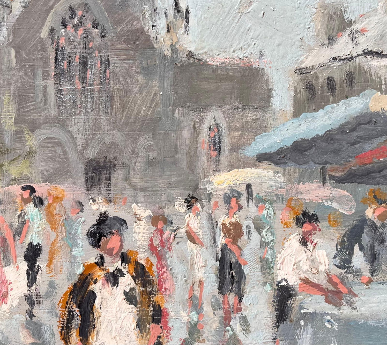 Fanch Lel; French Impressionist Market Scene at Dinan with Church and Figures, 1998 - 13