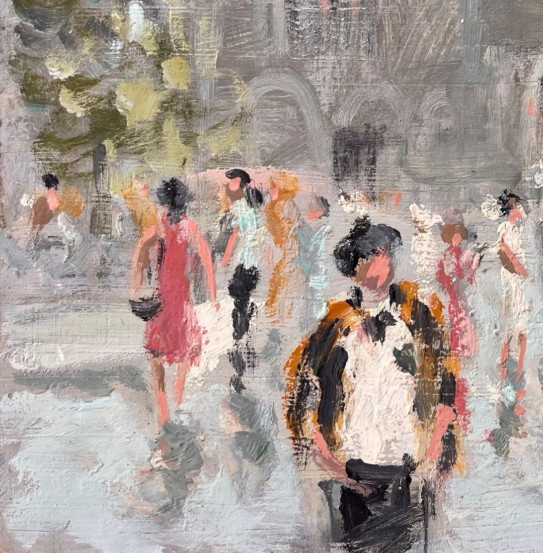 Fanch Lel; French Impressionist Market Scene at Dinan with Church and Figures, 1998 - 18