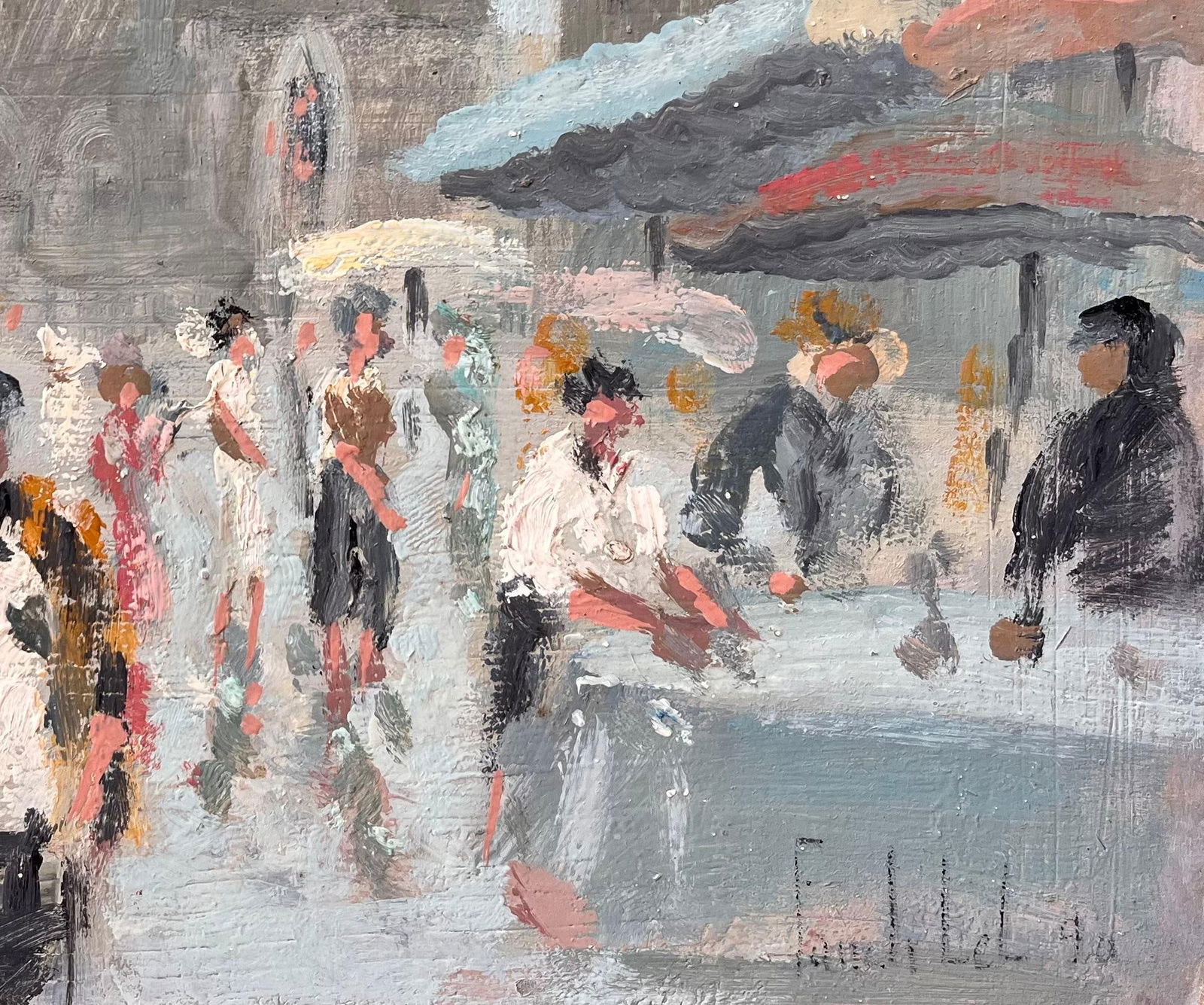 Fanch Lel; French Impressionist Market Scene at Dinan with Church and Figures, 1998 - 19