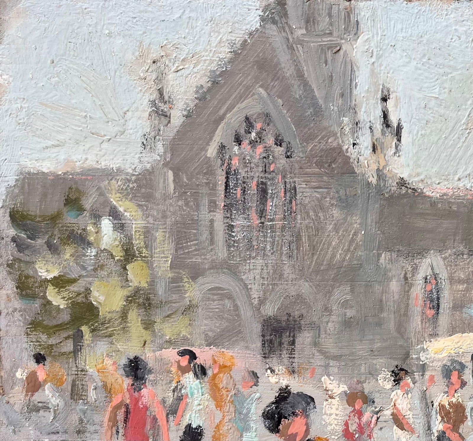 Fanch Lel; French Impressionist Market Scene at Dinan with Church and Figures, 1998 - 9