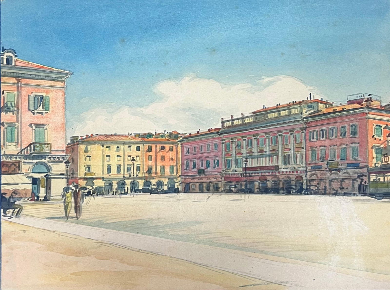 Tony Minartz ; Quiet Sunlit Grand Plaza Square in Nice France Vintage French Watercolour - 10