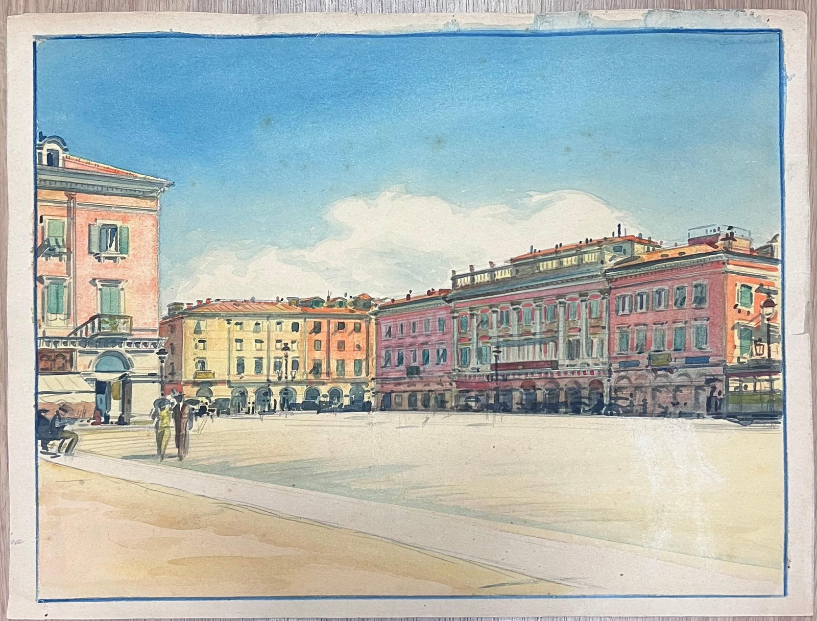 Tony Minartz ; Quiet Sunlit Grand Plaza Square in Nice France Vintage French Watercolour - 11