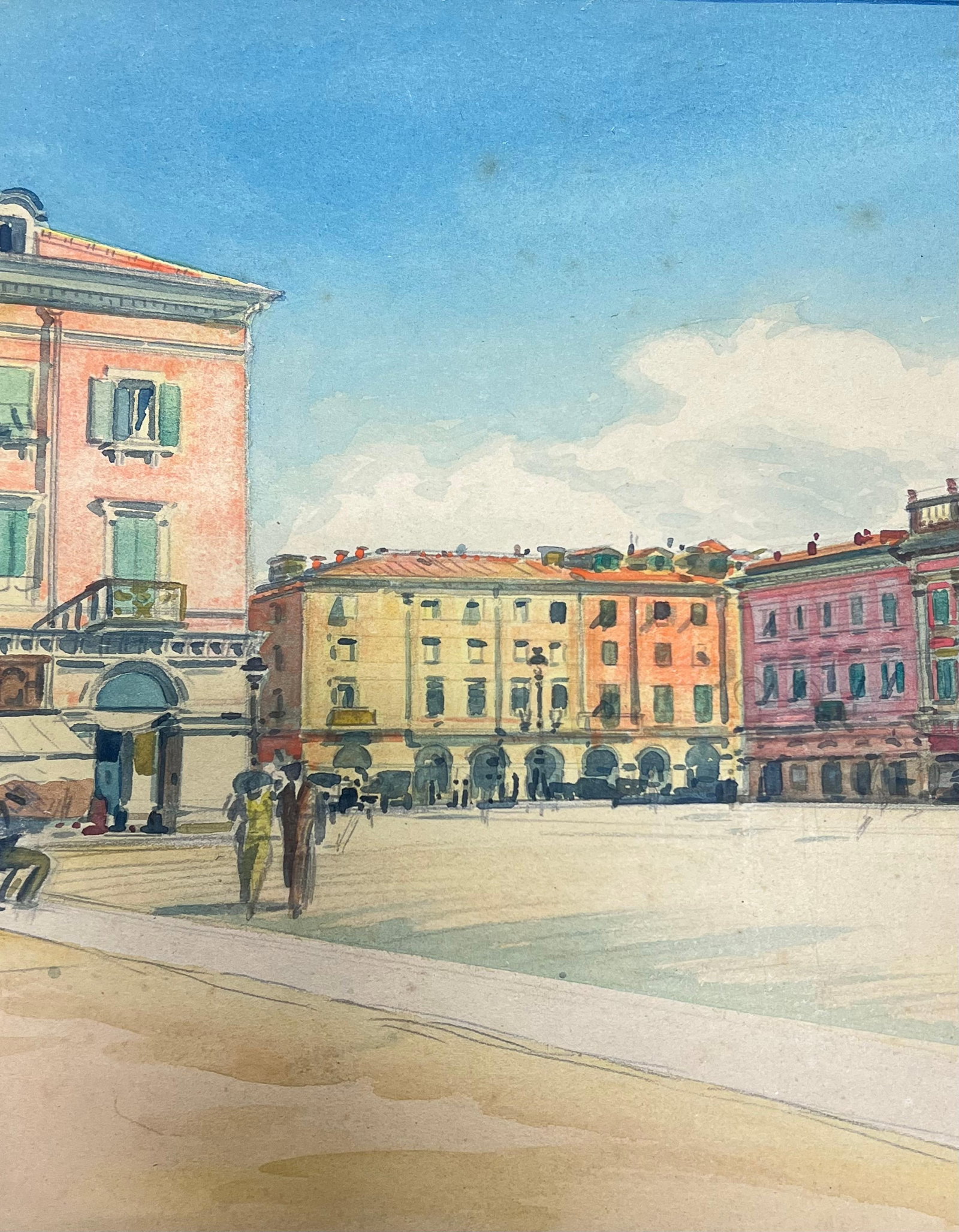 Tony Minartz ; Quiet Sunlit Grand Plaza Square in Nice France Vintage French Watercolour - 12