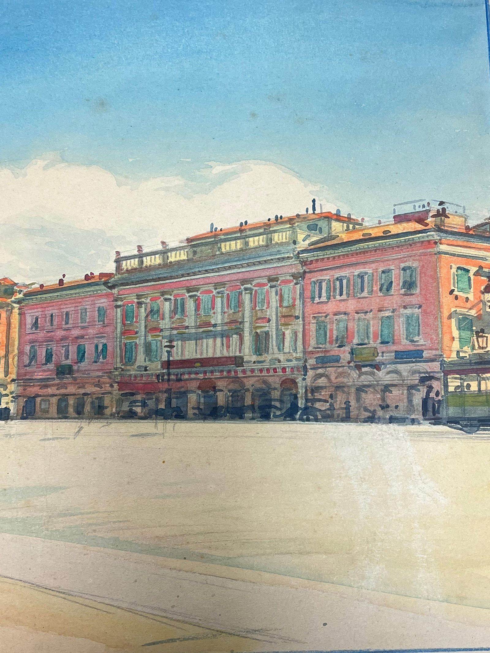 Tony Minartz ; Quiet Sunlit Grand Plaza Square in Nice France Vintage French Watercolour - 13