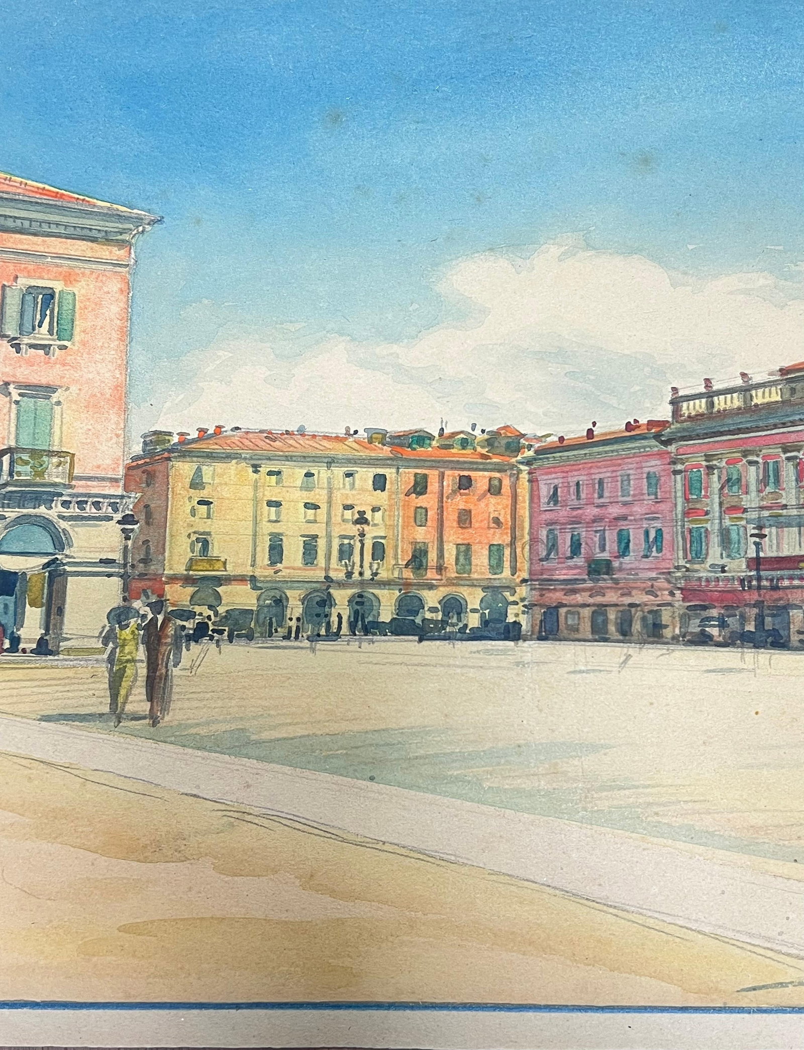 Tony Minartz ; Quiet Sunlit Grand Plaza Square in Nice France Vintage French Watercolour - 14