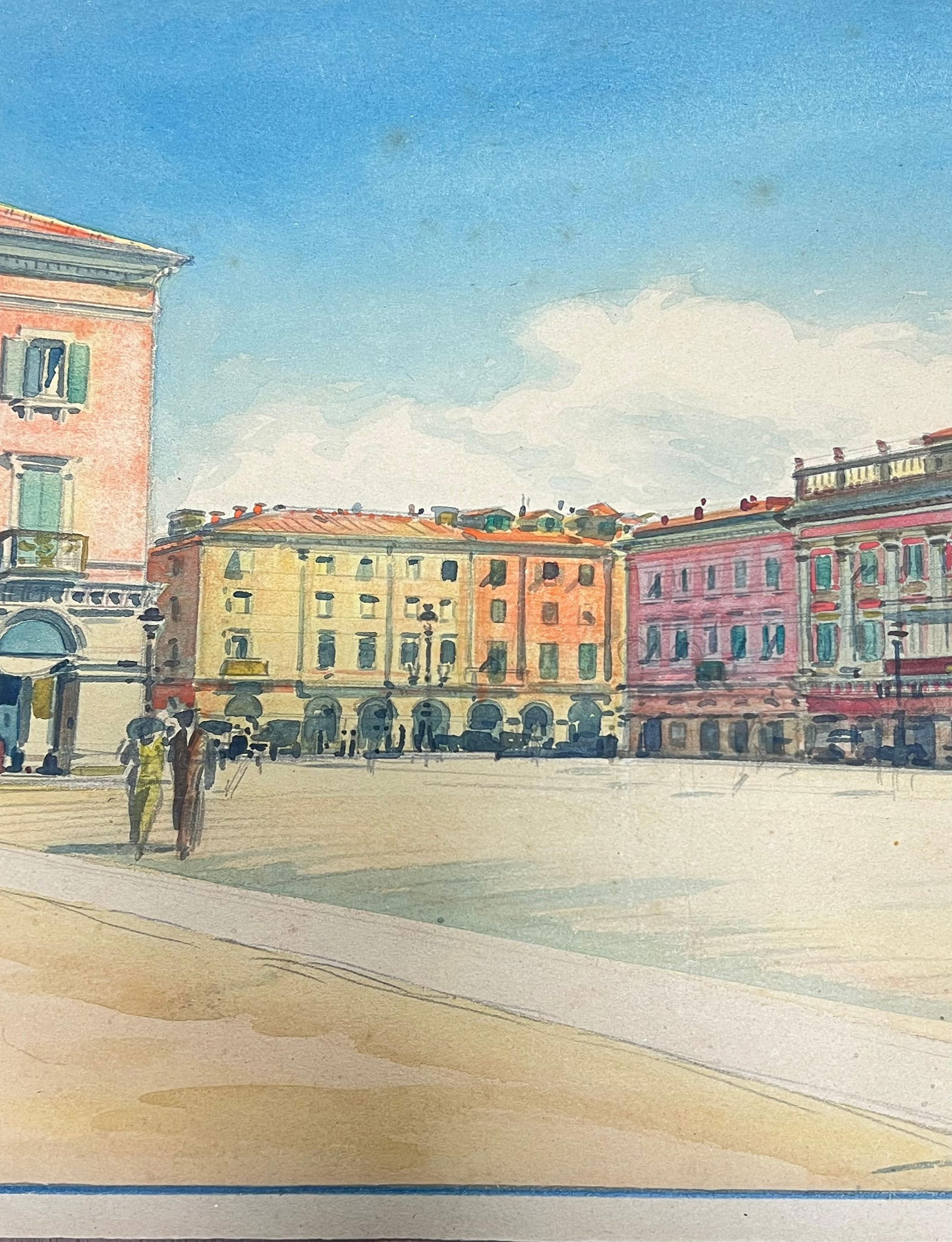 Tony Minartz ; Quiet Sunlit Grand Plaza Square in Nice France Vintage French Watercolour - 2