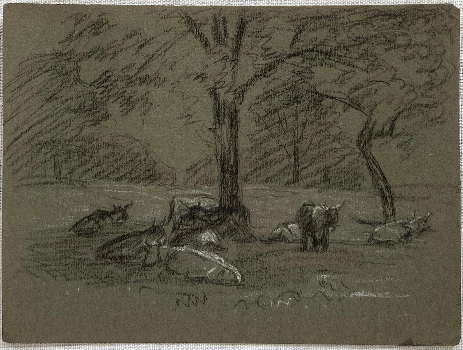 John Rabone Harvey; British Chalk Pencil Sketch of Cows Resting In the Meadow, 1966 - 3