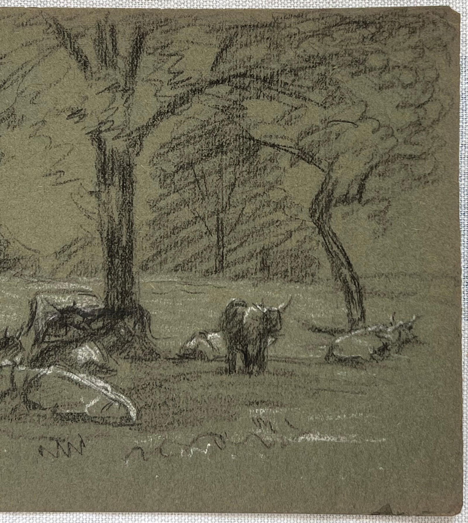 John Rabone Harvey; British Chalk Pencil Sketch of Cows Resting In the Meadow, 1966 - 5