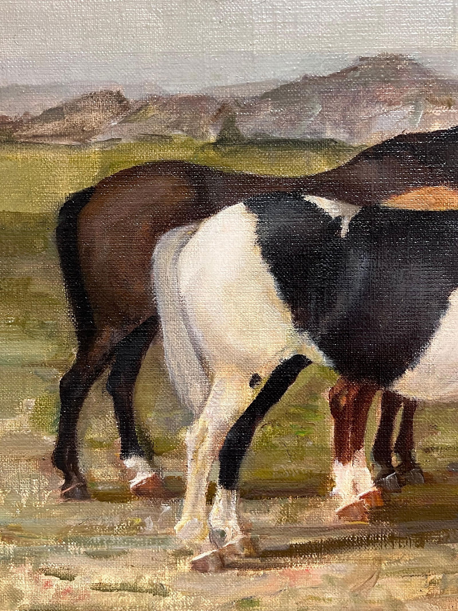 Sven Erik Hellqvist (1916-1997); Three Horses in the Green Grass Meadow Large 20th Century Oil - 9