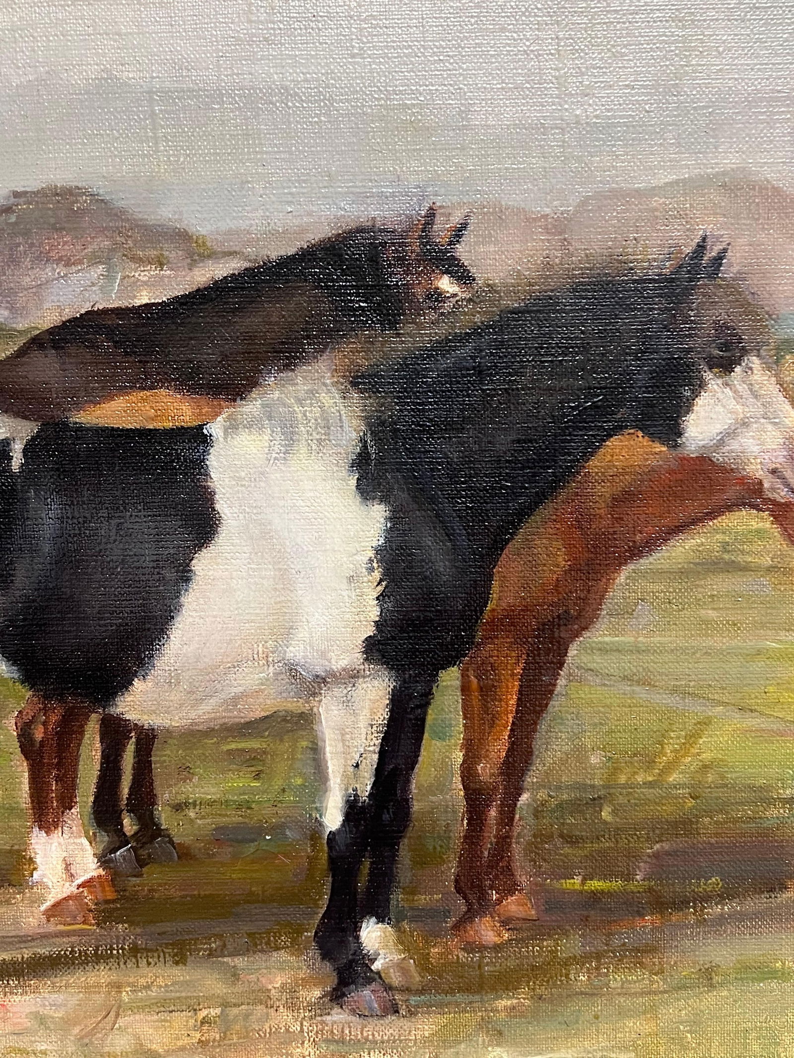 Sven Erik Hellqvist (1916-1997); Three Horses in the Green Grass Meadow Large 20th Century Oil - 10