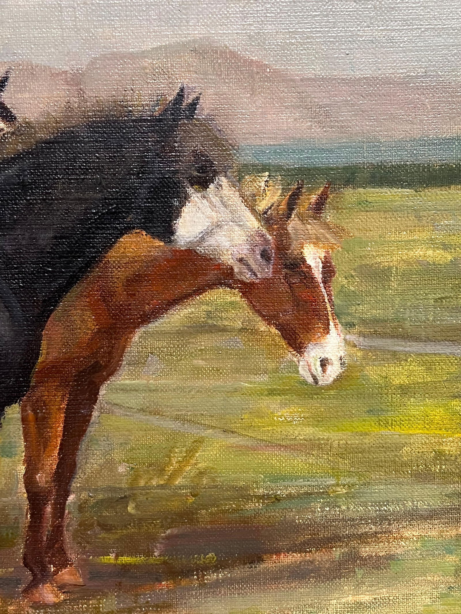 Sven Erik Hellqvist (1916-1997); Three Horses in the Green Grass Meadow Large 20th Century Oil - 11