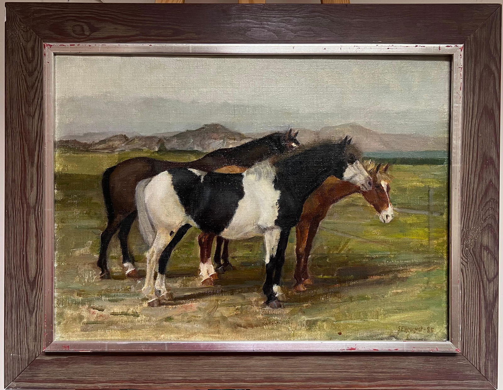 Sven Erik Hellqvist (1916-1997); Three Horses in the Green Grass Meadow Large 20th Century Oil - 4
