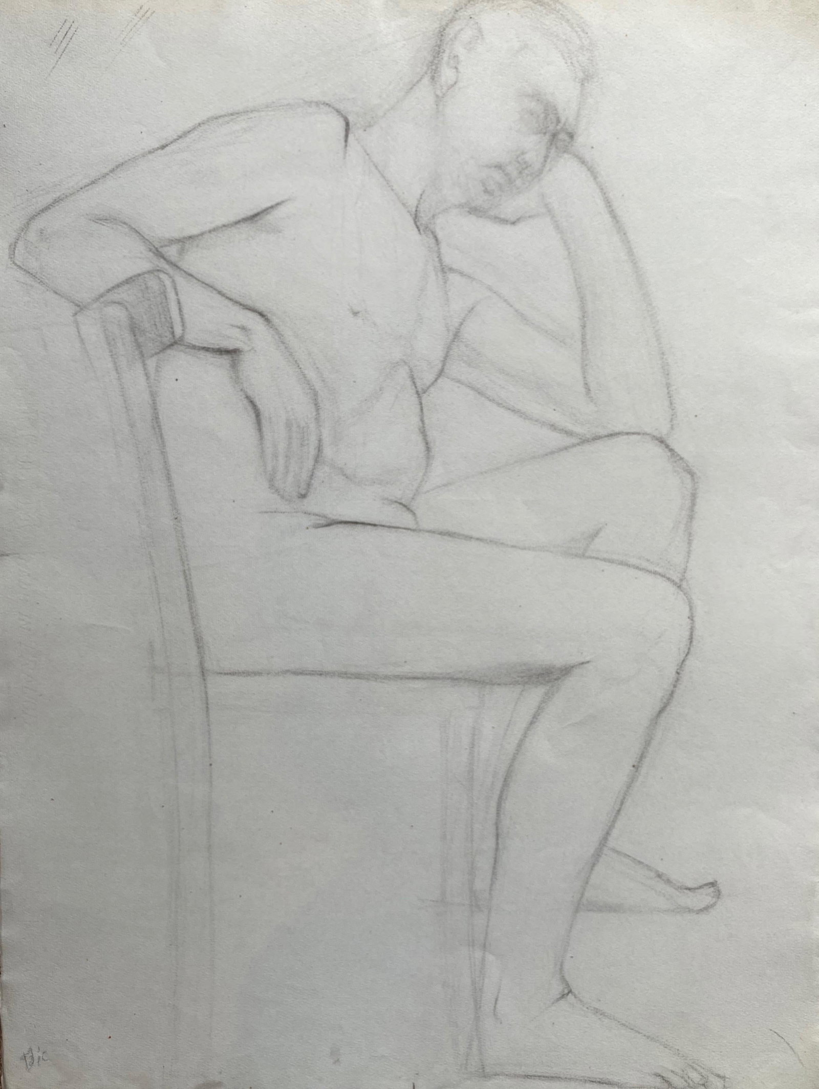 Mid 20th Century French Charcoal Drawing - Portrait of a Standing Figure Man, circa 1950s - 8