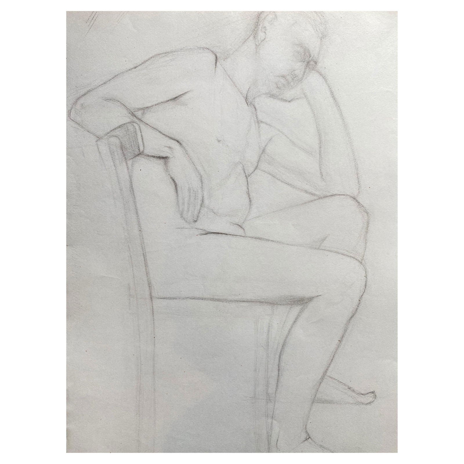 Mid 20th Century French Charcoal Drawing - Portrait of a Standing Figure Man, circa 1950s - 4