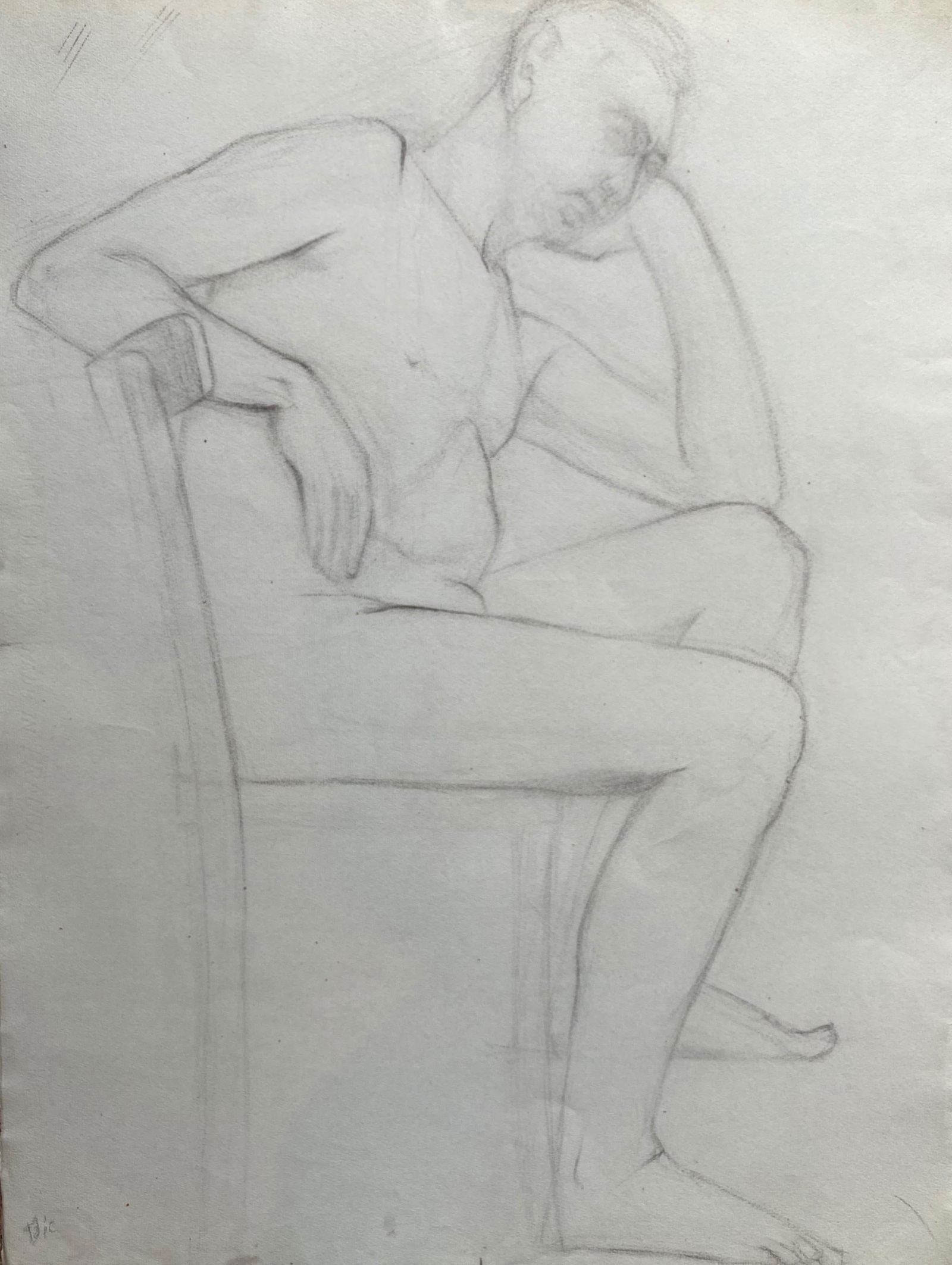 Mid 20th Century French Charcoal Drawing - Portrait of a Standing Figure Man, circa 1950s - 5