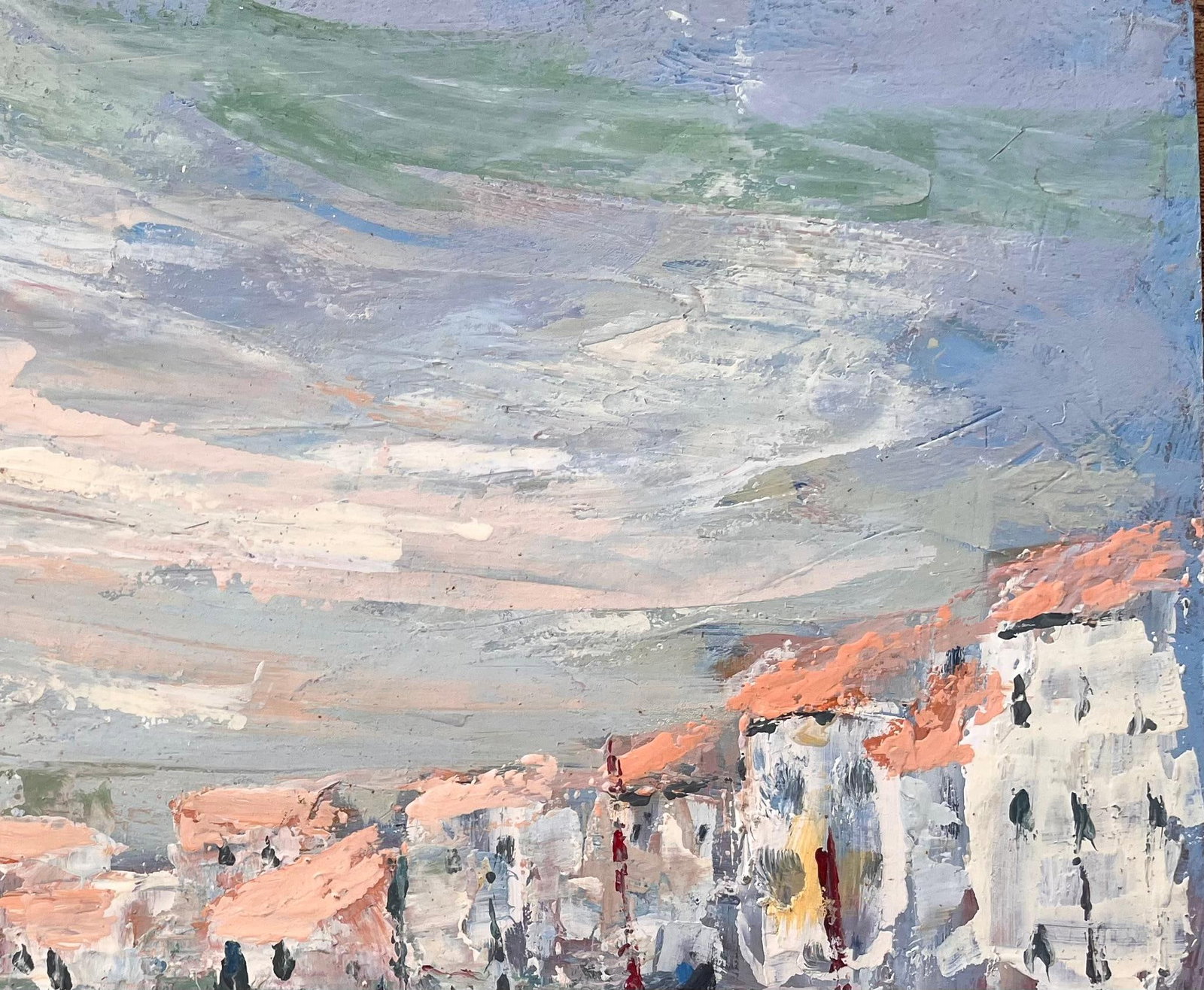 Fanch Lel; French Canal Scene Oil Painting of Whitewashed Buildings Gondolas and Reflection - 8