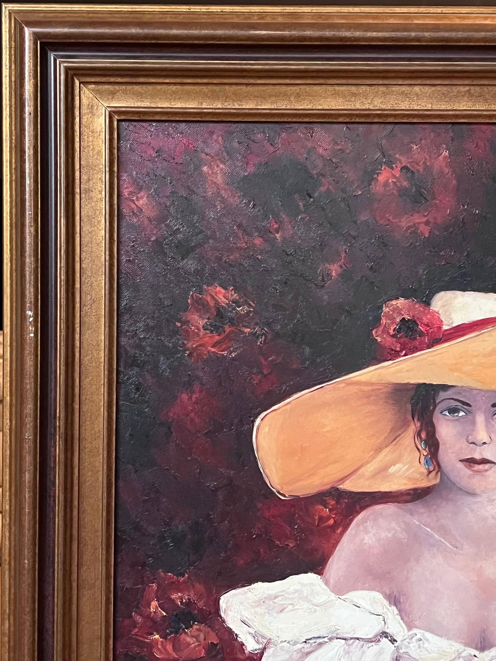 Annie Faure; 20th Century French Oil Painting Elegant Lady in Hat with Flower Large Canvas - 11