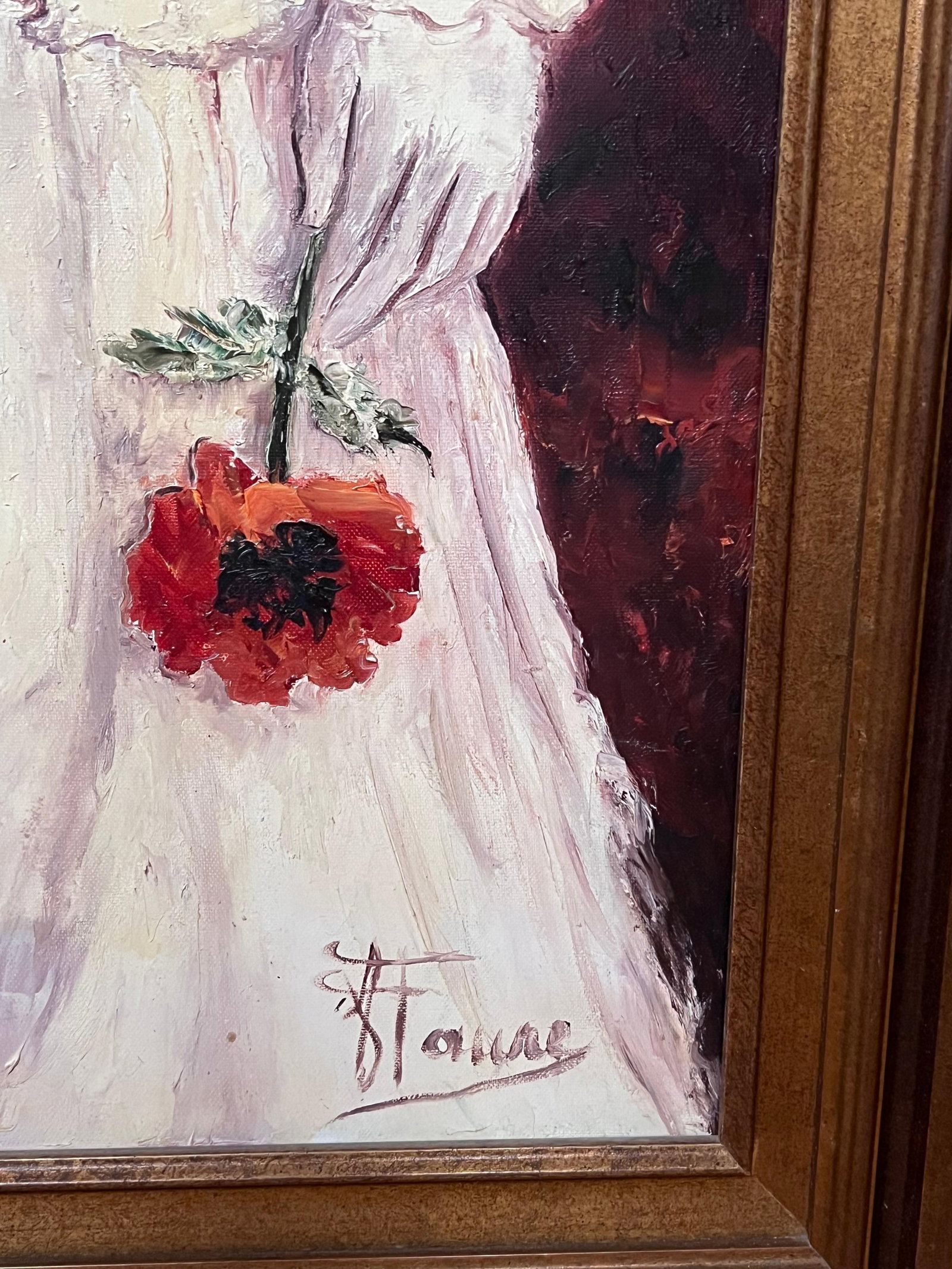 Annie Faure; 20th Century French Oil Painting Elegant Lady in Hat with Flower Large Canvas - 13