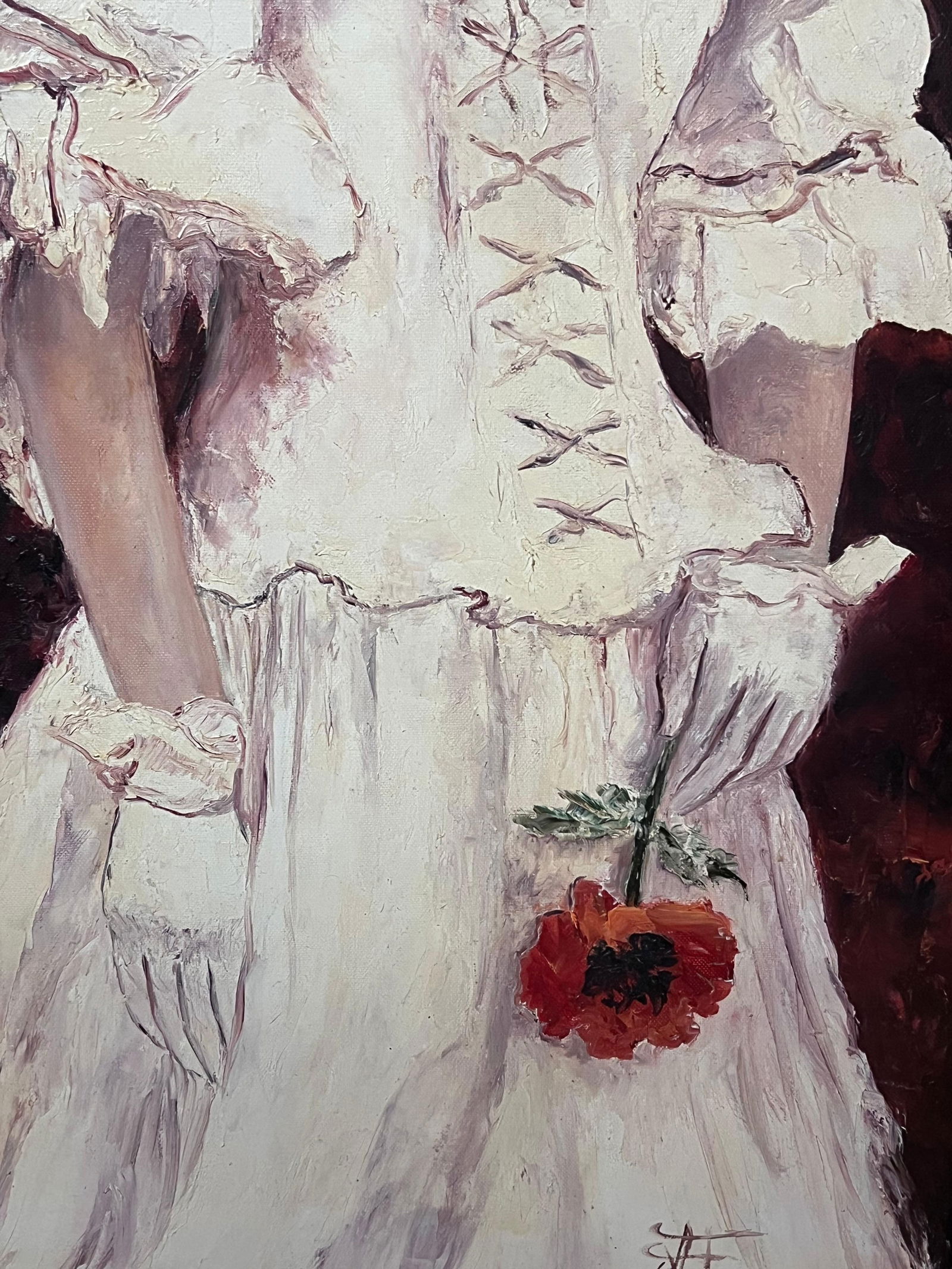 Annie Faure; 20th Century French Oil Painting Elegant Lady in Hat with Flower Large Canvas - 3