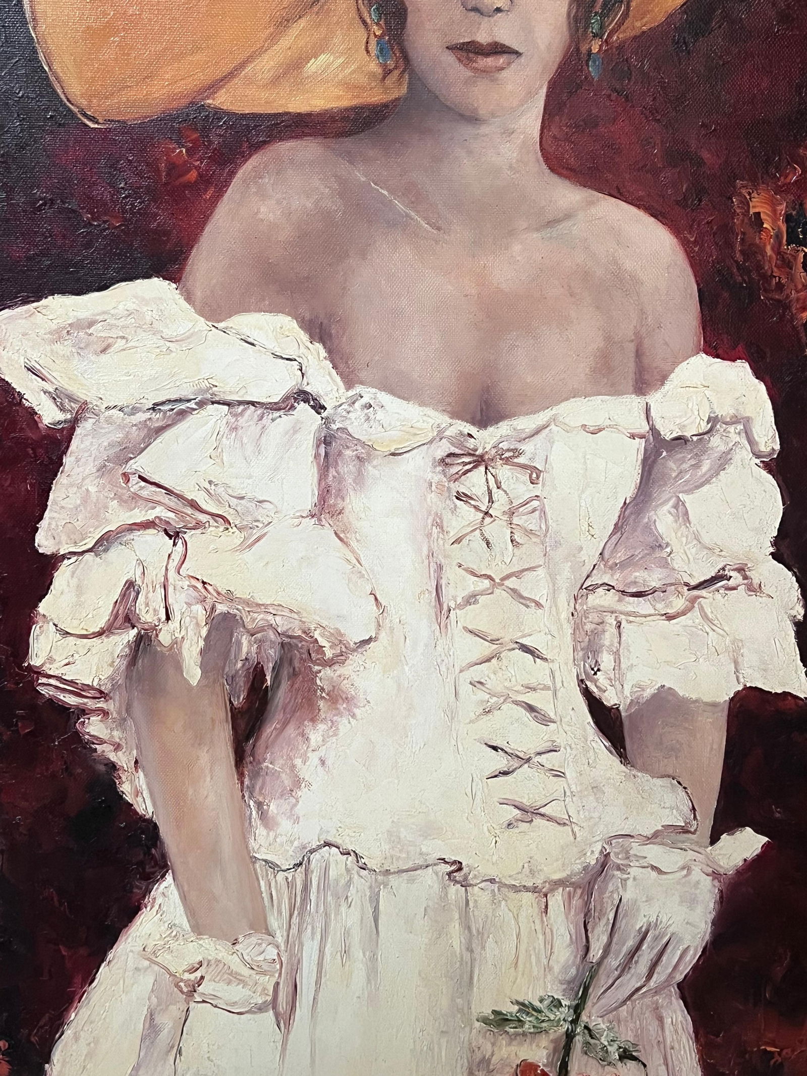 Annie Faure; 20th Century French Oil Painting Elegant Lady in Hat with Flower Large Canvas - 7