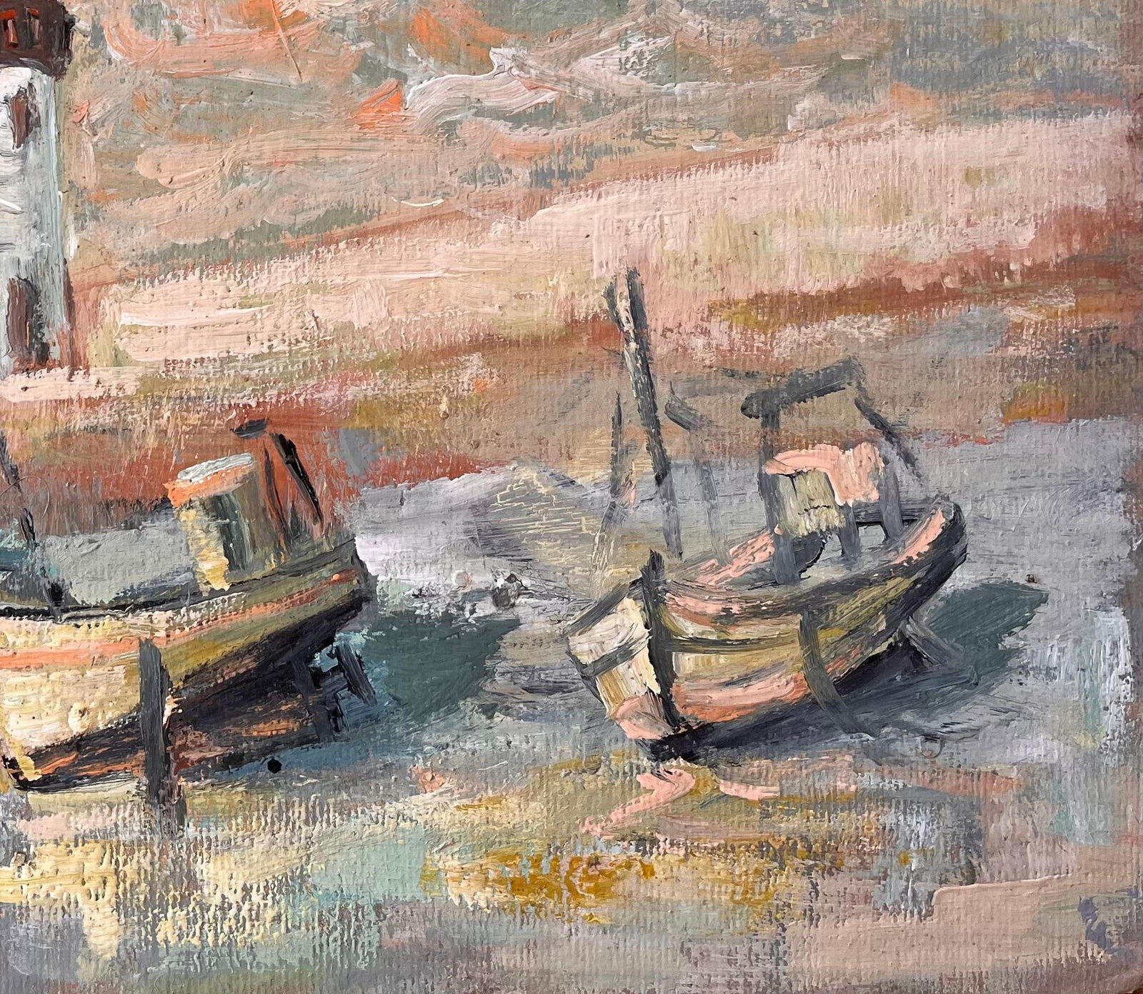 Fanch Lel; Impressionist Lighthouse Scene with Beached Fishing Boats and Dramatic Sky - 8