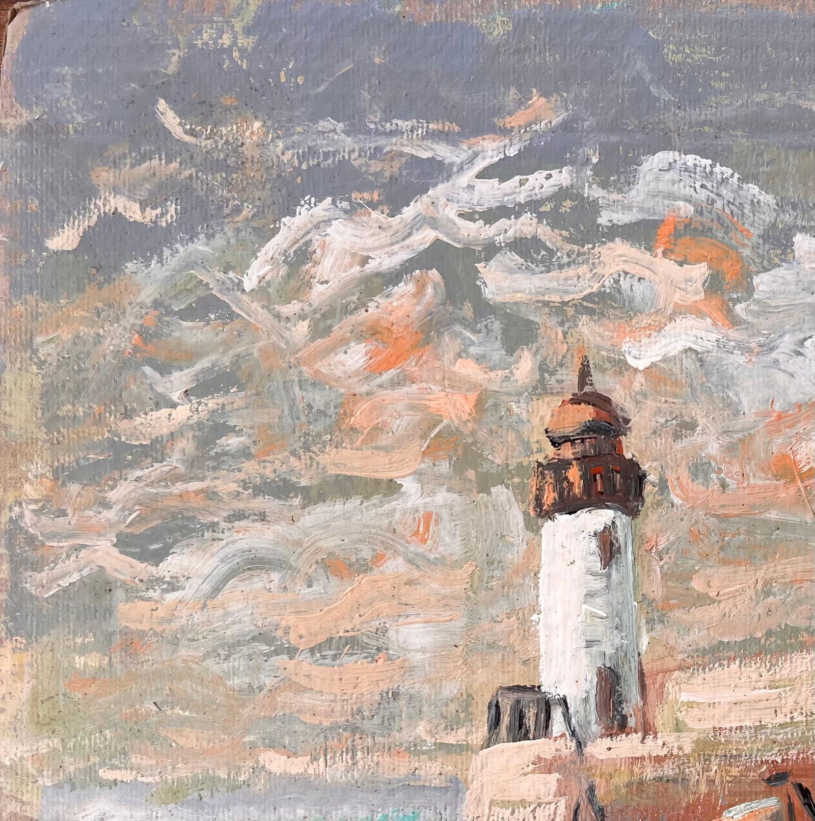 Fanch Lel; Impressionist Lighthouse Scene with Beached Fishing Boats and Dramatic Sky - 14