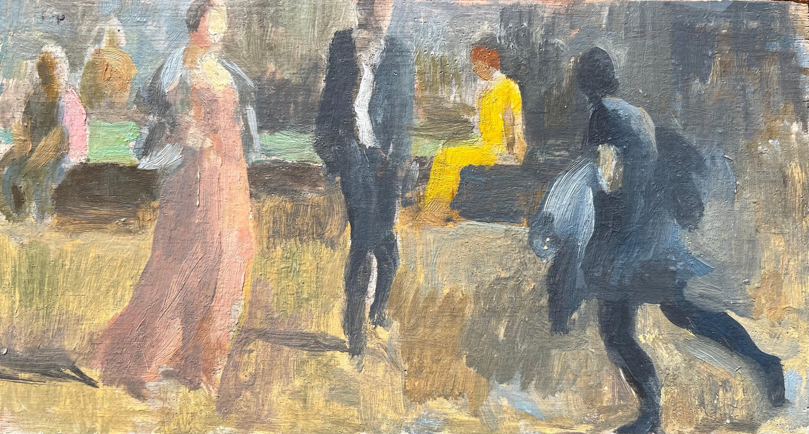 Bernadette Kelly; 20thC French Modernist Oil Painting of Elegant Figures in a Park - 14