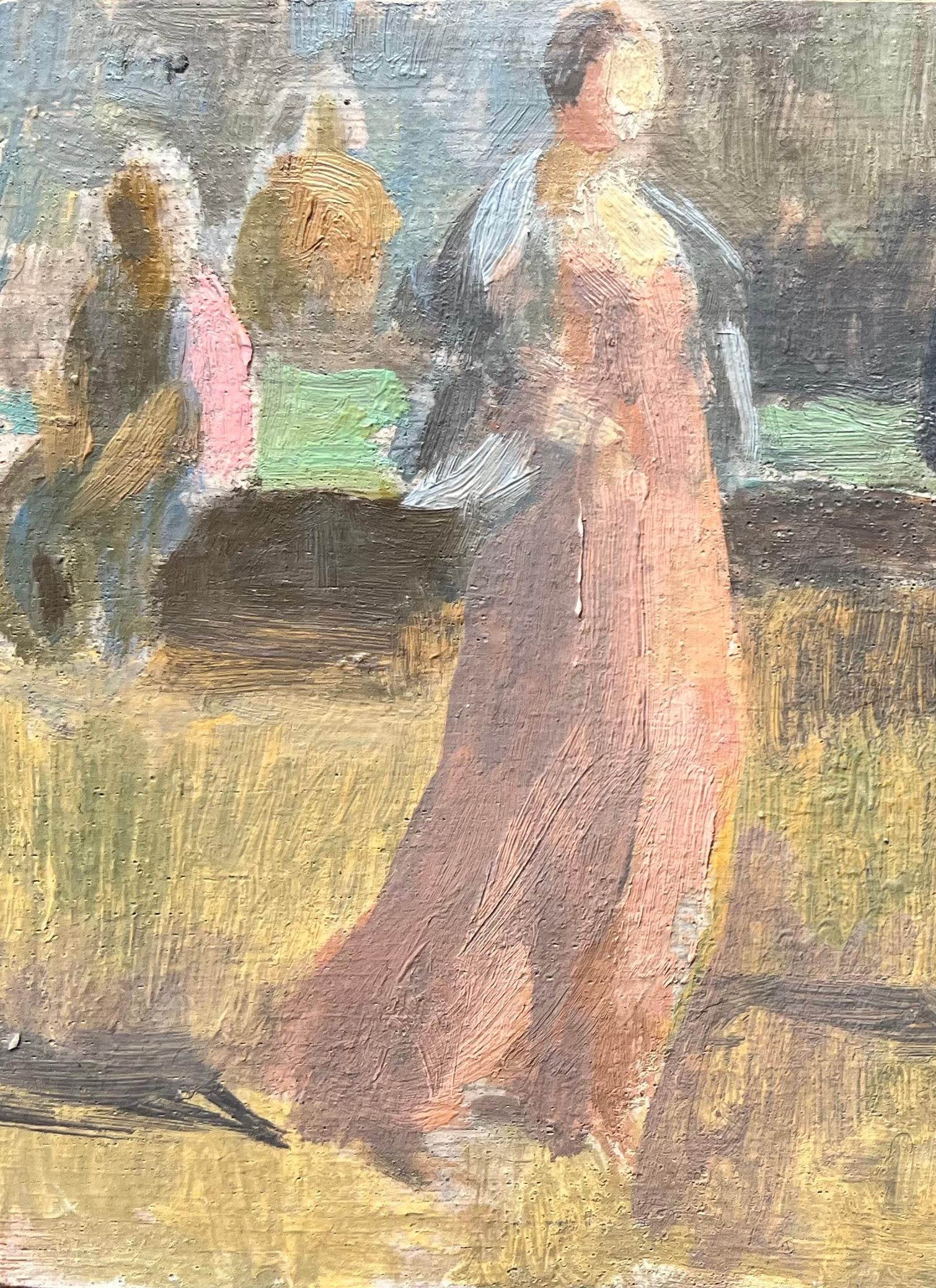 Bernadette Kelly; 20thC French Modernist Oil Painting of Elegant Figures in a Park - 2