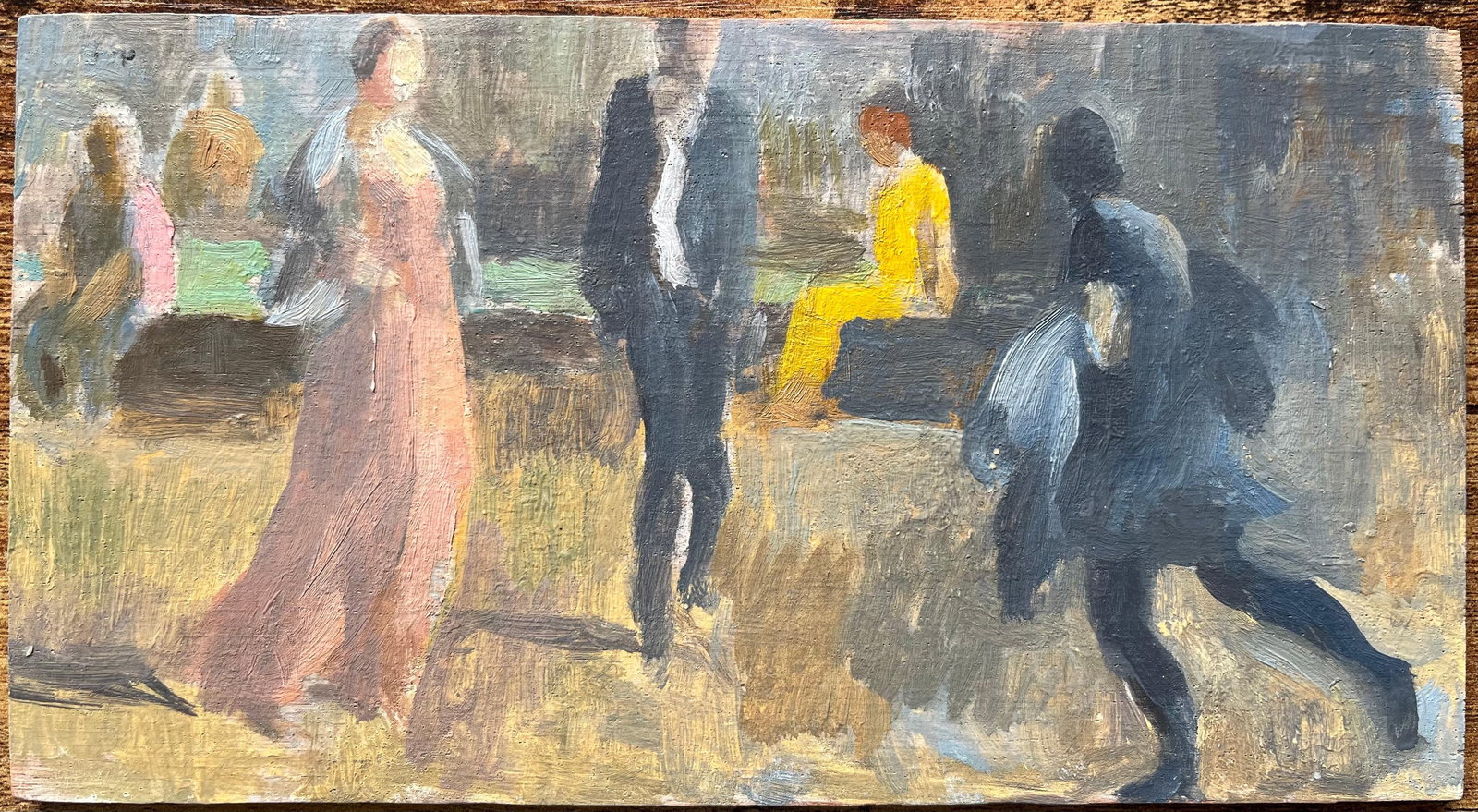 Bernadette Kelly; 20thC French Modernist Oil Painting of Elegant Figures in a Park - 8