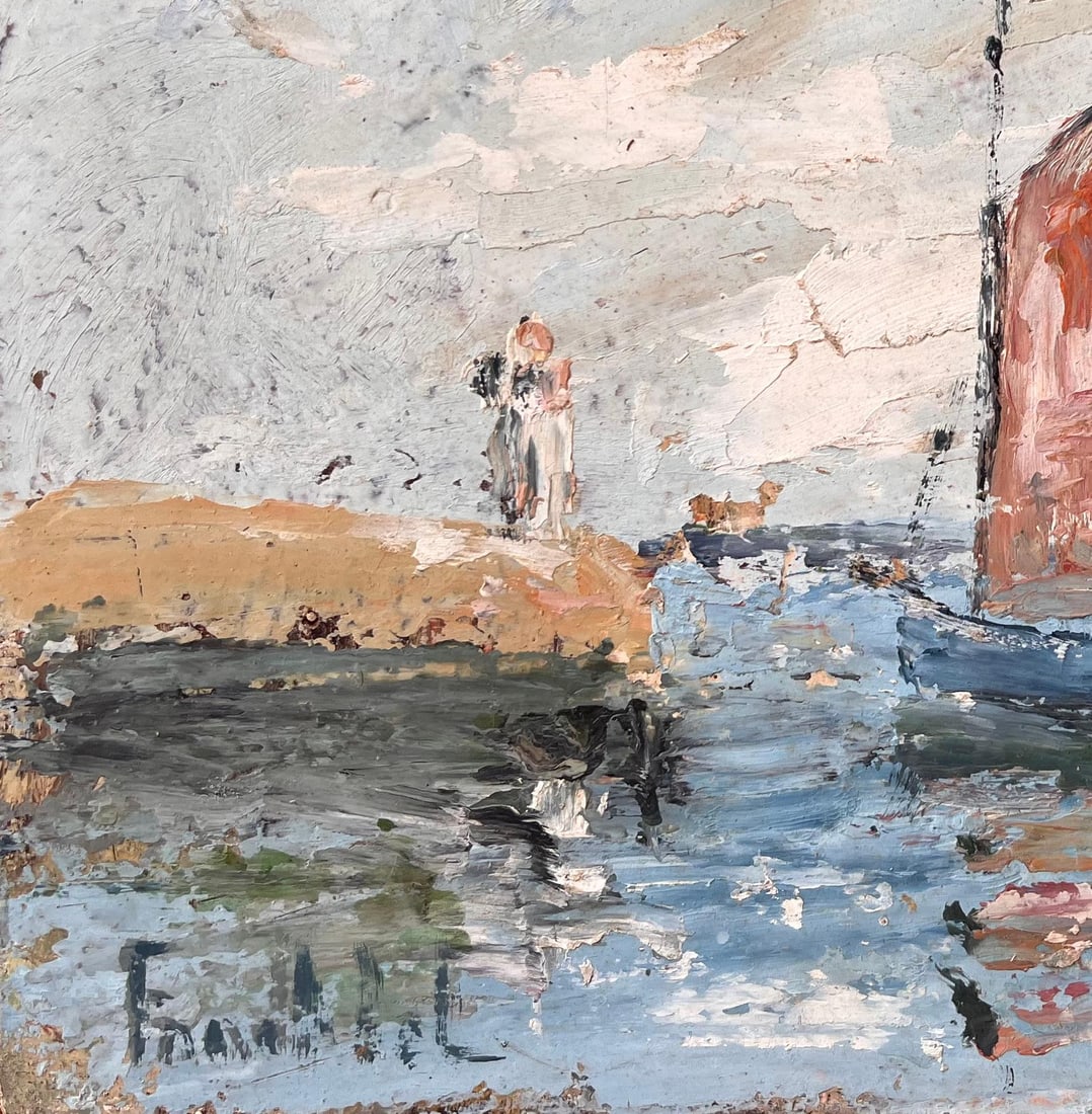 Fanch Lel; French Impressionist Seascape with Red Sailed Boats and Lighthouse - 10