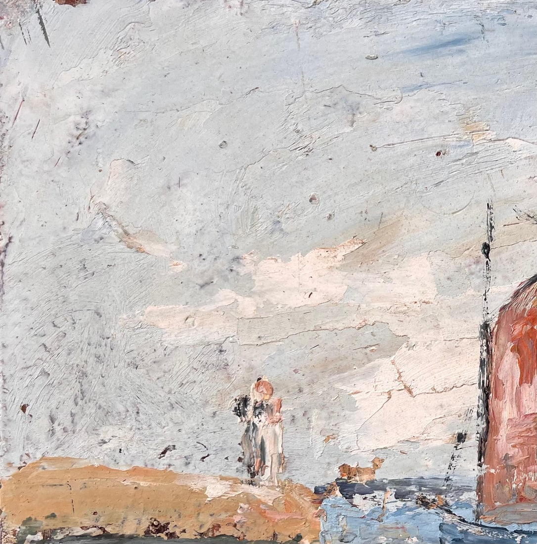 Fanch Lel; French Impressionist Seascape with Red Sailed Boats and Lighthouse - 19