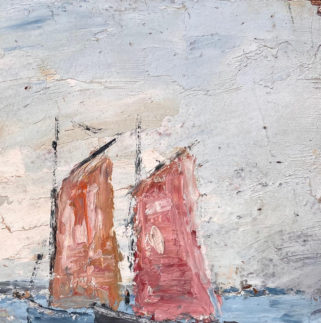 Fanch Lel; French Impressionist Seascape with Red Sailed Boats and Lighthouse - 4