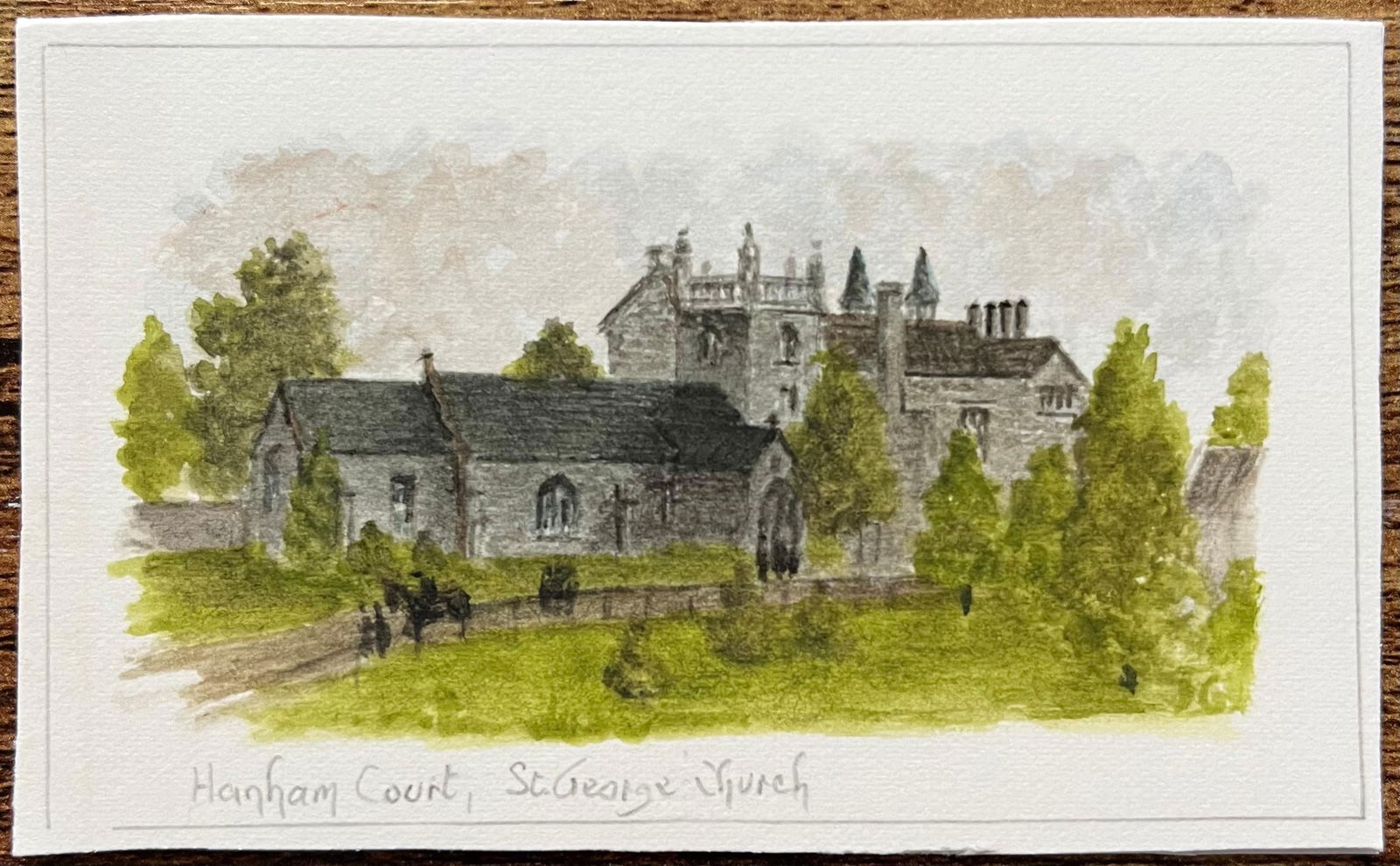Jack Grunwell; Historic Miniature Watercolor of Hanham Court and St. George’s Church - 3