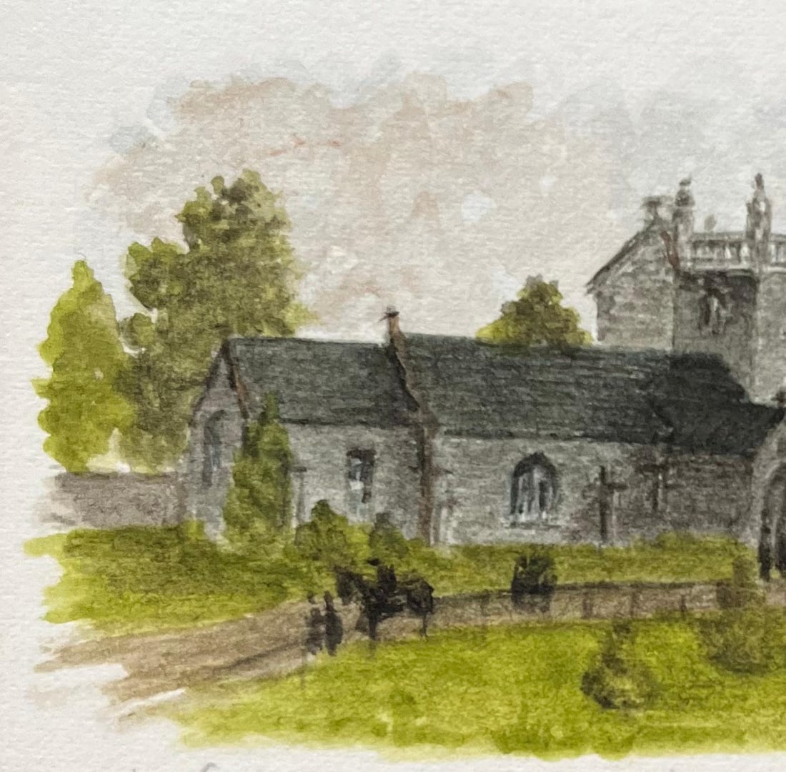 Jack Grunwell; Historic Miniature Watercolor of Hanham Court and St. George’s Church - 4
