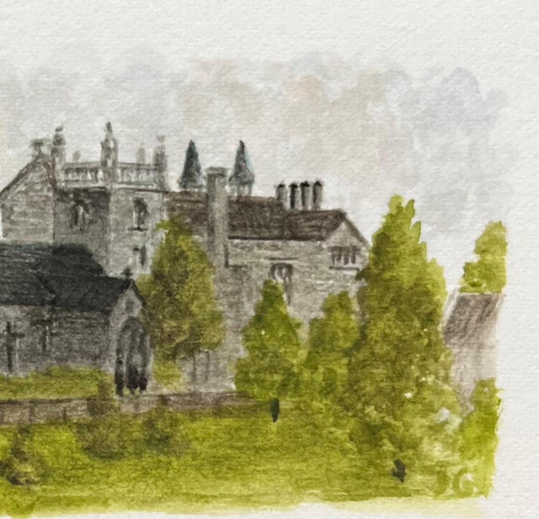 Jack Grunwell; Historic Miniature Watercolor of Hanham Court and St. George’s Church - 5