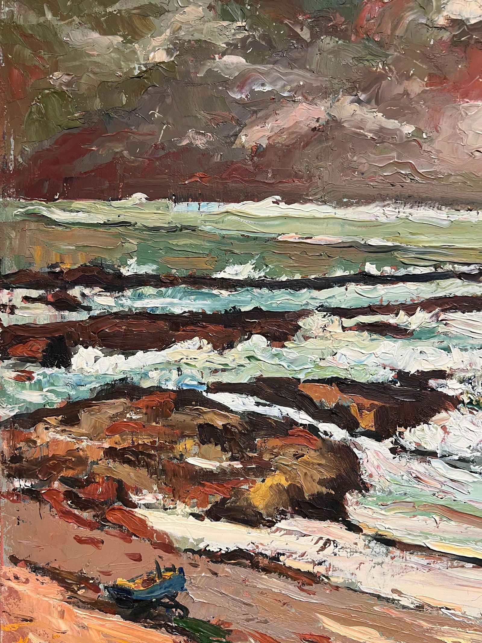 Georges Bordonove; Dramatic Coastal Seascape with Stormy Sky Expressive Textured Oil Painting, 1965 - 9