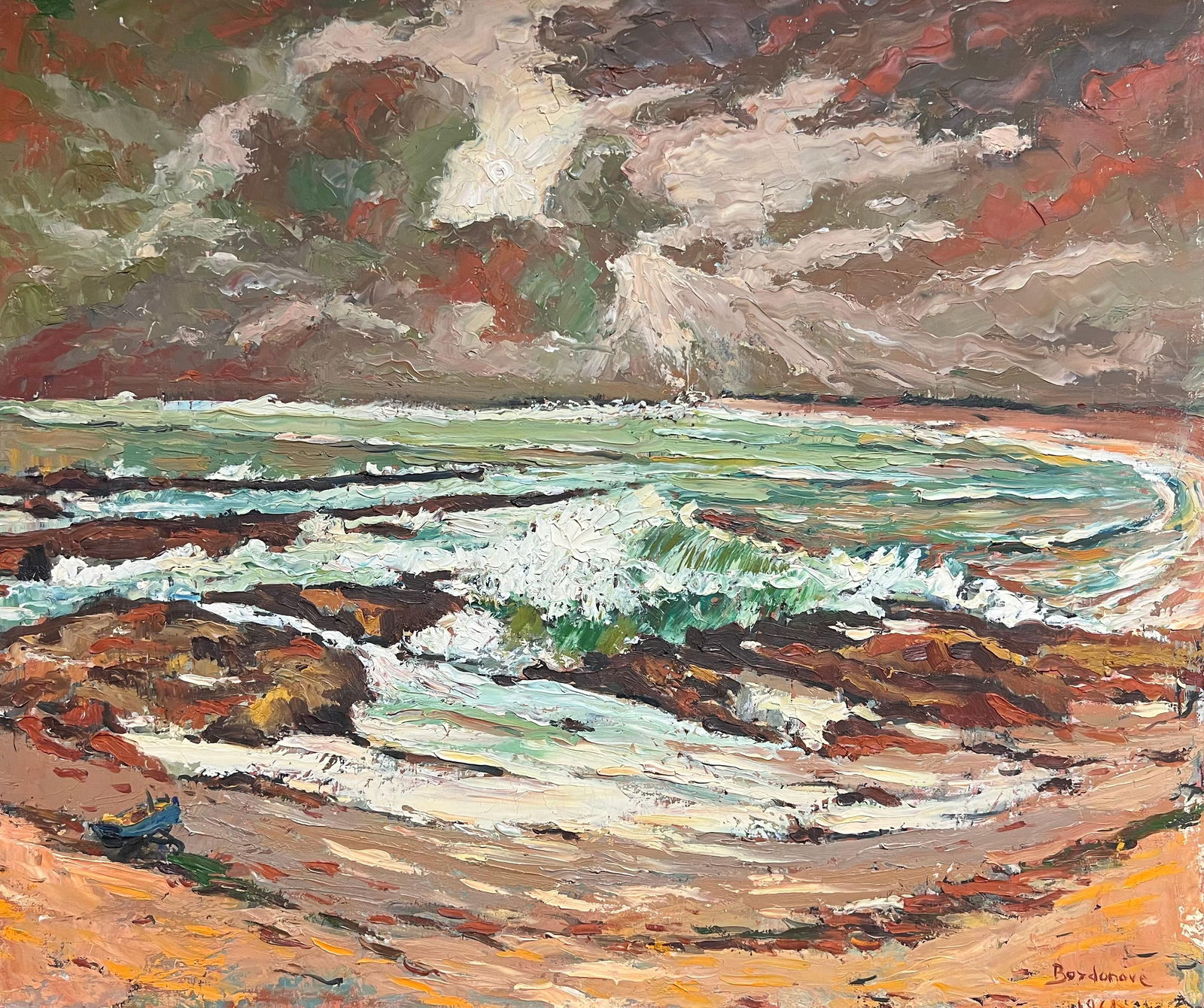 Georges Bordonove; Dramatic Coastal Seascape with Stormy Sky Expressive Textured Oil Painting, 1965 - 4