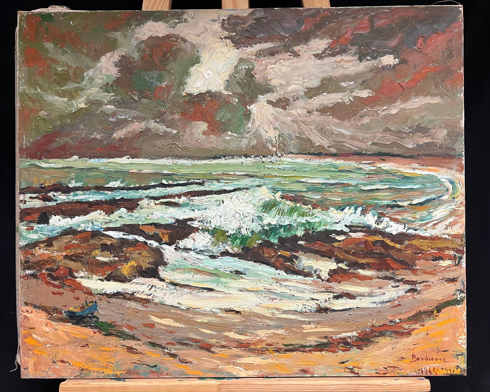 Georges Bordonove; Dramatic Coastal Seascape with Stormy Sky Expressive Textured Oil Painting, 1965 - 5