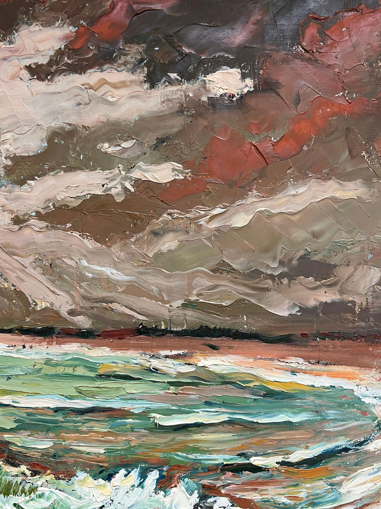 Georges Bordonove; Dramatic Coastal Seascape with Stormy Sky Expressive Textured Oil Painting, 1965 - 6