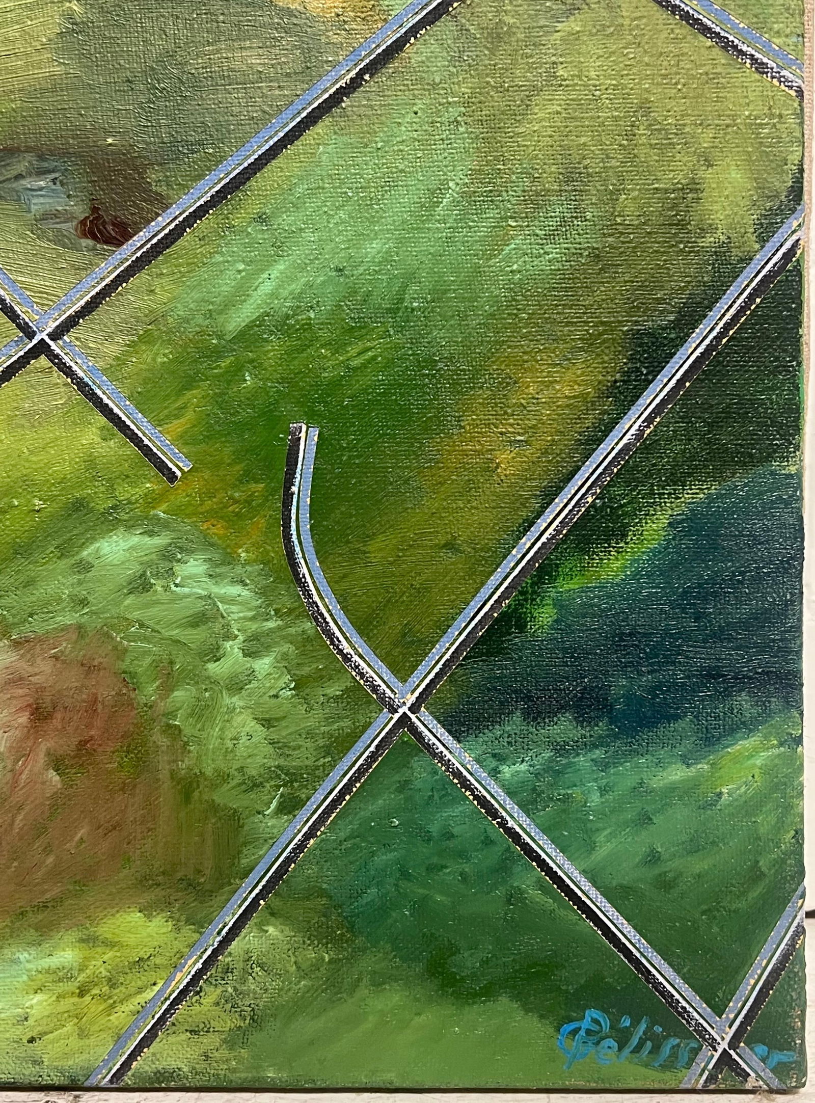 Gilbert Pelissier; Spherical Landscape by Geometric Lines Abstract French 20th Century Painting, - 6