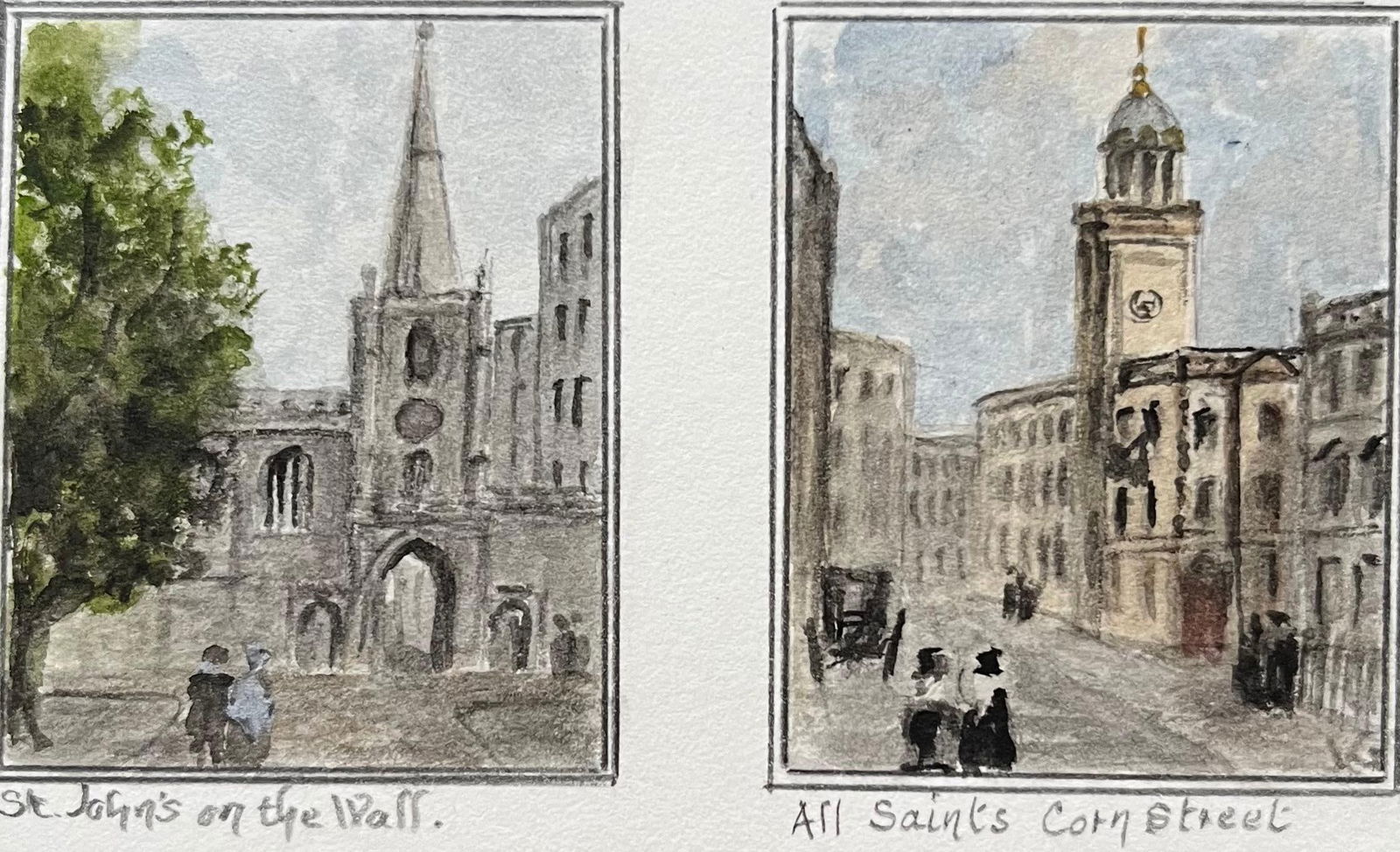 Jack Grunwell; Historic Miniature Watercolor of St. John’s on the Wall and All Saints Church - 2