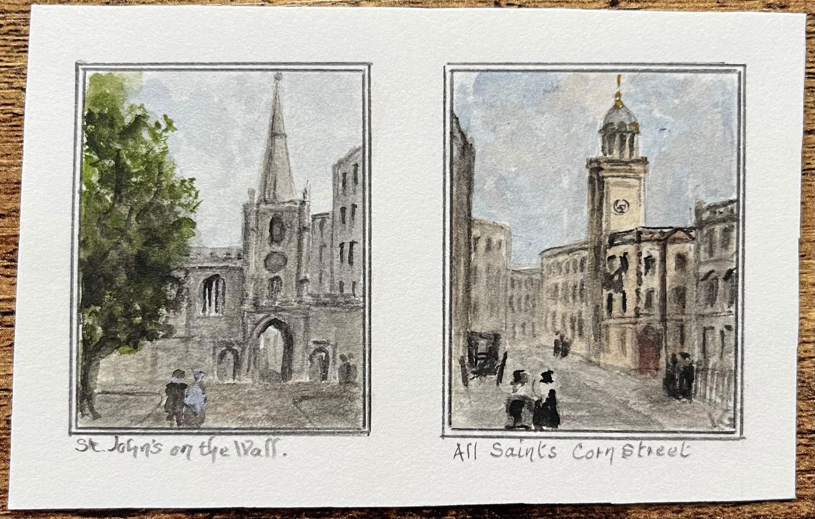 Jack Grunwell; Historic Miniature Watercolor of St. John’s on the Wall and All Saints Church - 3