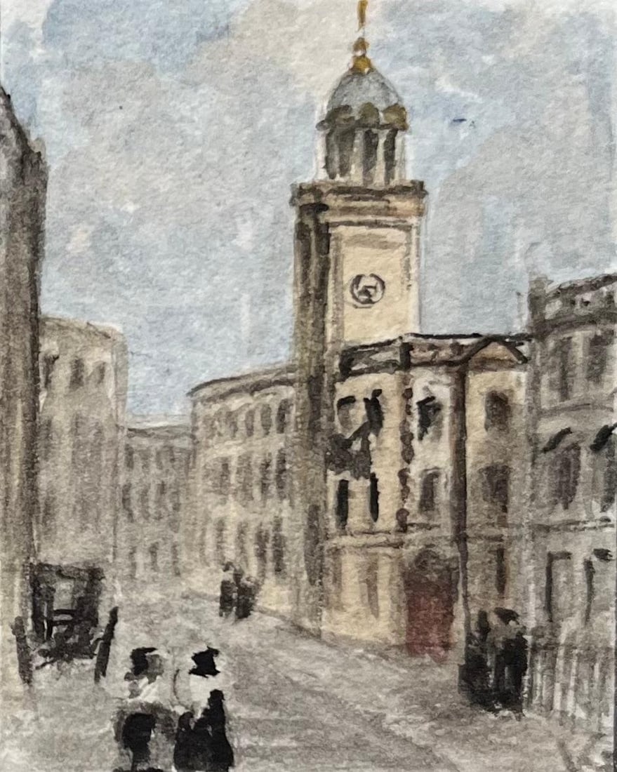 Jack Grunwell; Historic Miniature Watercolor of St. John’s on the Wall and All Saints Church - 4