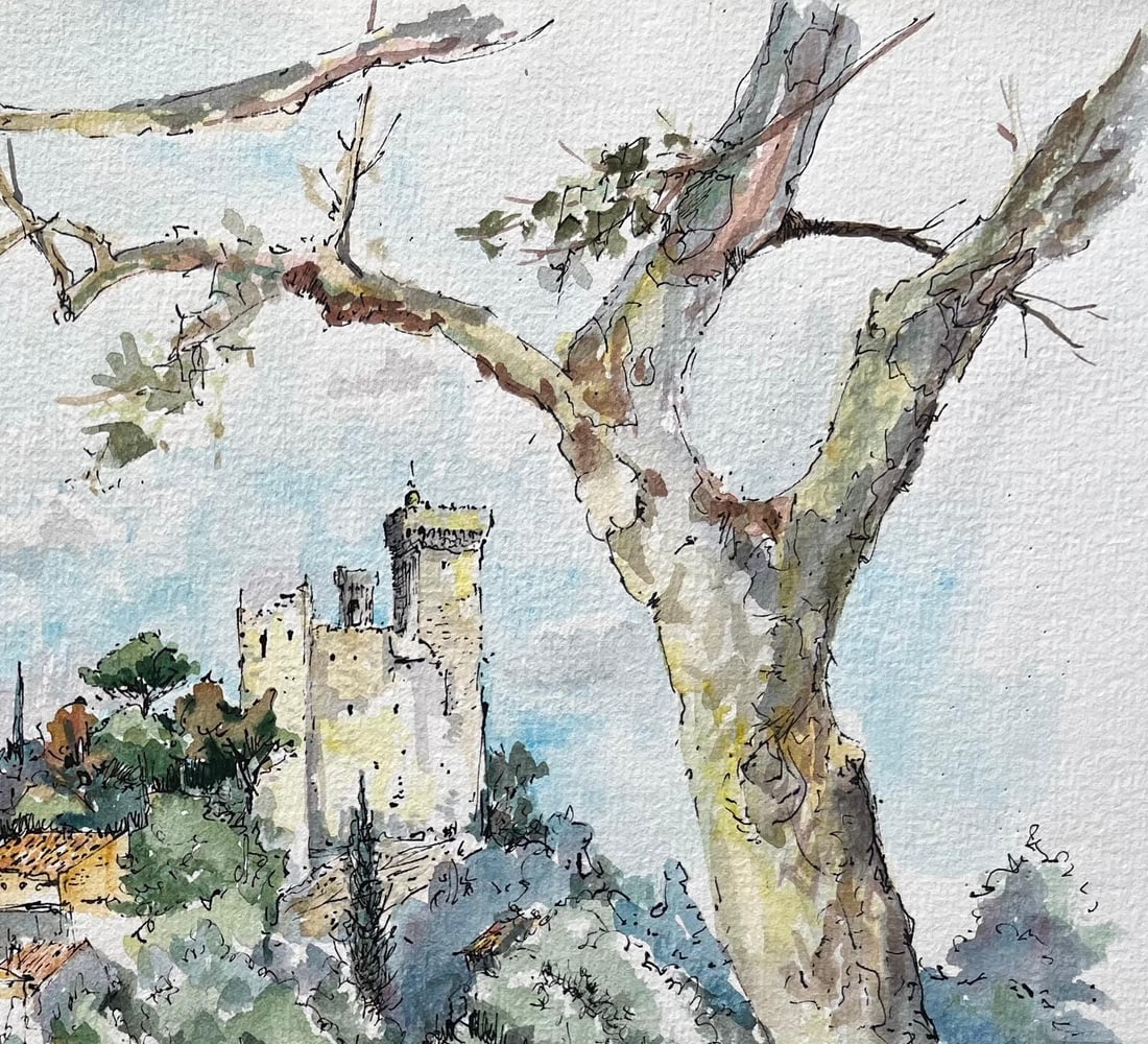 Robert Lepine (1929 - 2017); French Watercolor of Châteauneuf-du-Pape and Rhône River with - 3