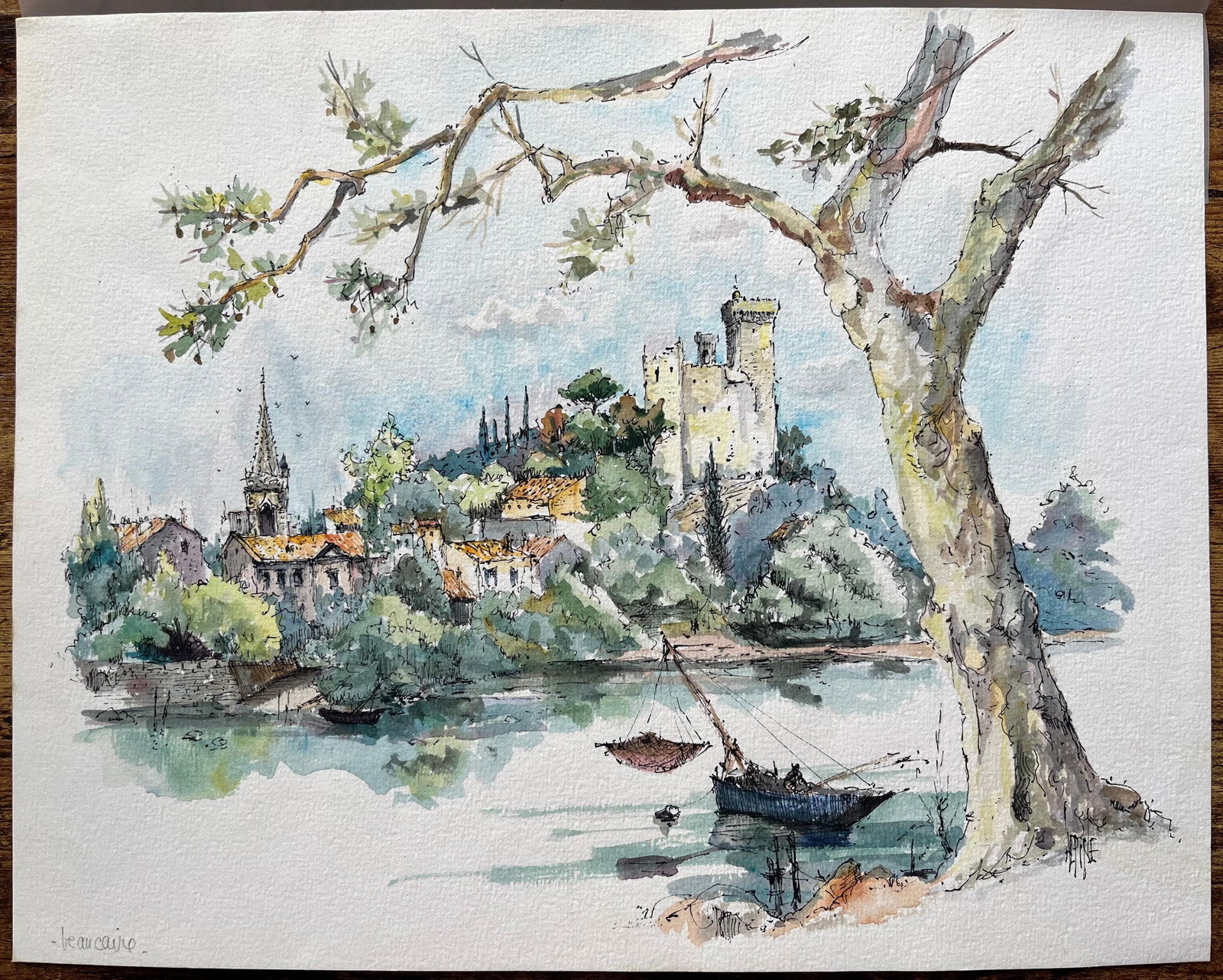 Robert Lepine (1929 - 2017); French Watercolor of Châteauneuf-du-Pape and Rhône River with - 8