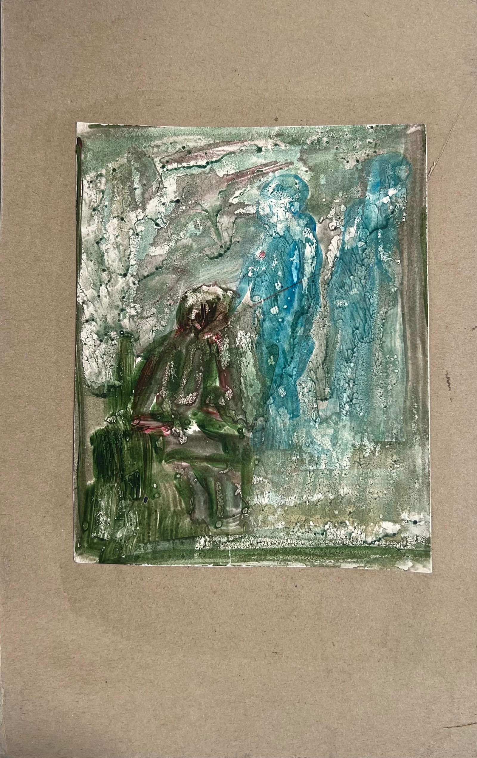 Robert Ladou; Figure Fly Fishing In Blurry Landscape Original French Artwork, 20th Century - 4