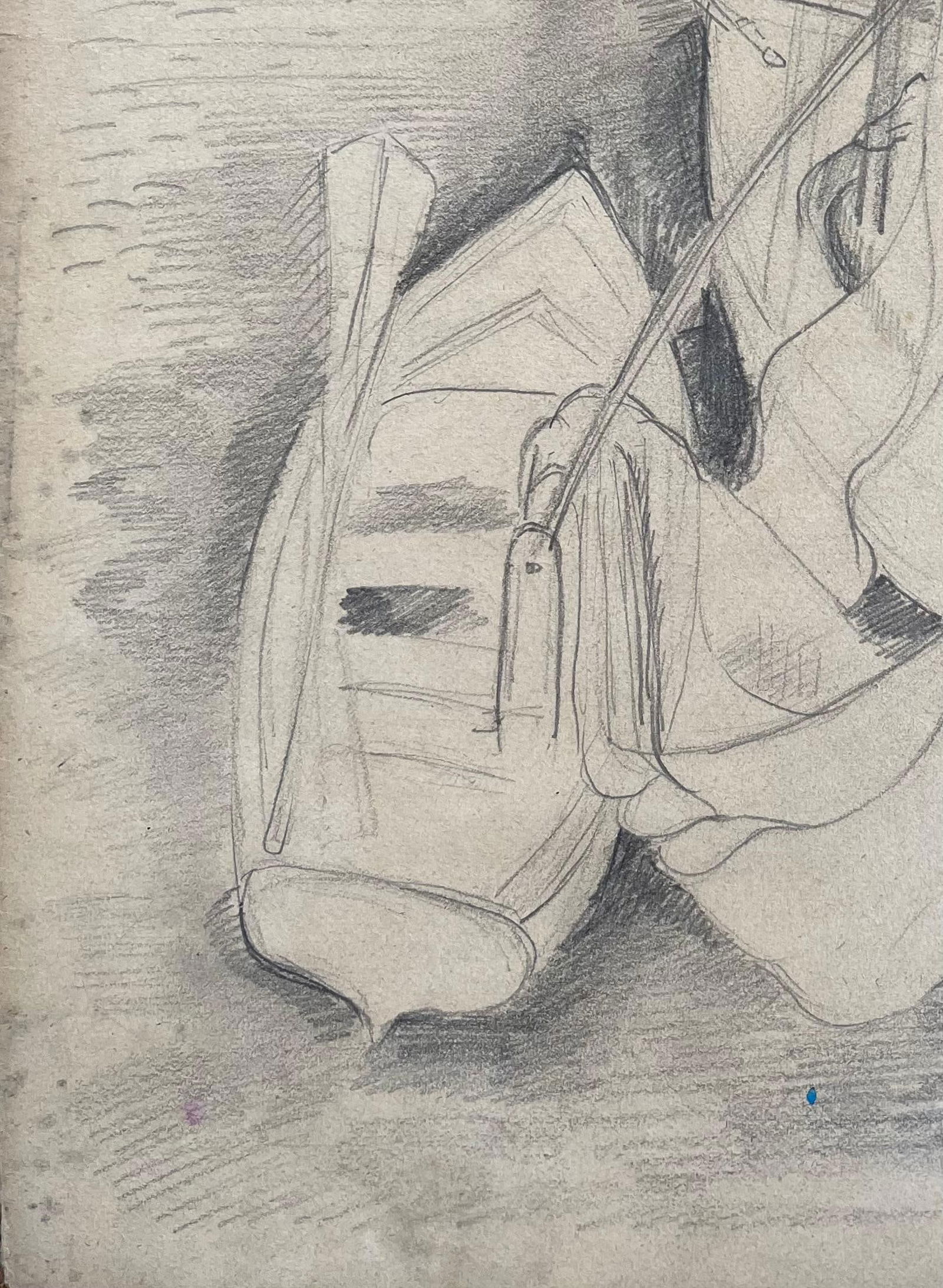 Anne Marie Migette Perard; Mid-20th Century Post-Impressionist Pencil Drawing of Docked Rowboats - 7