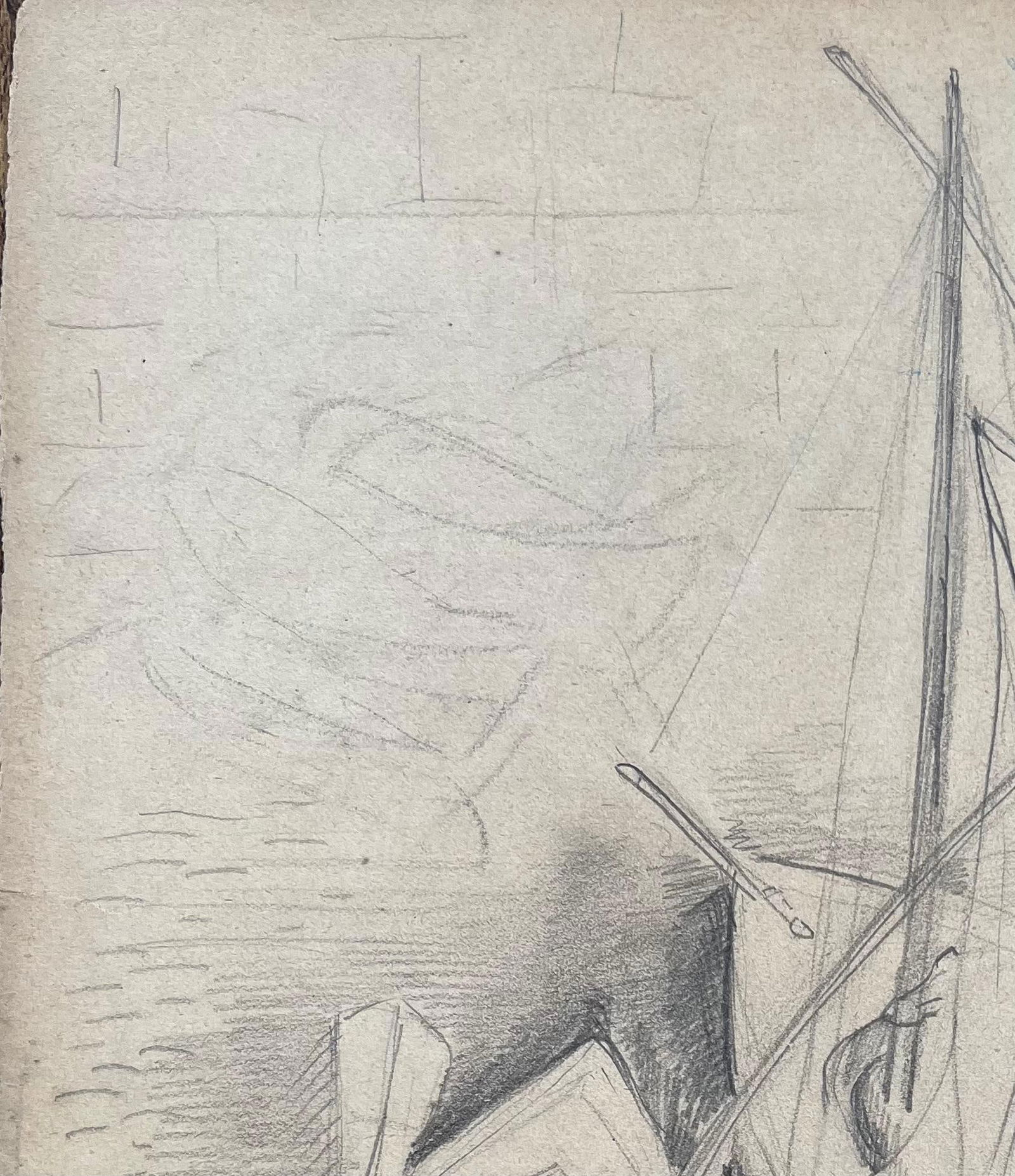Anne Marie Migette Perard; Mid-20th Century Post-Impressionist Pencil Drawing of Docked Rowboats - 8