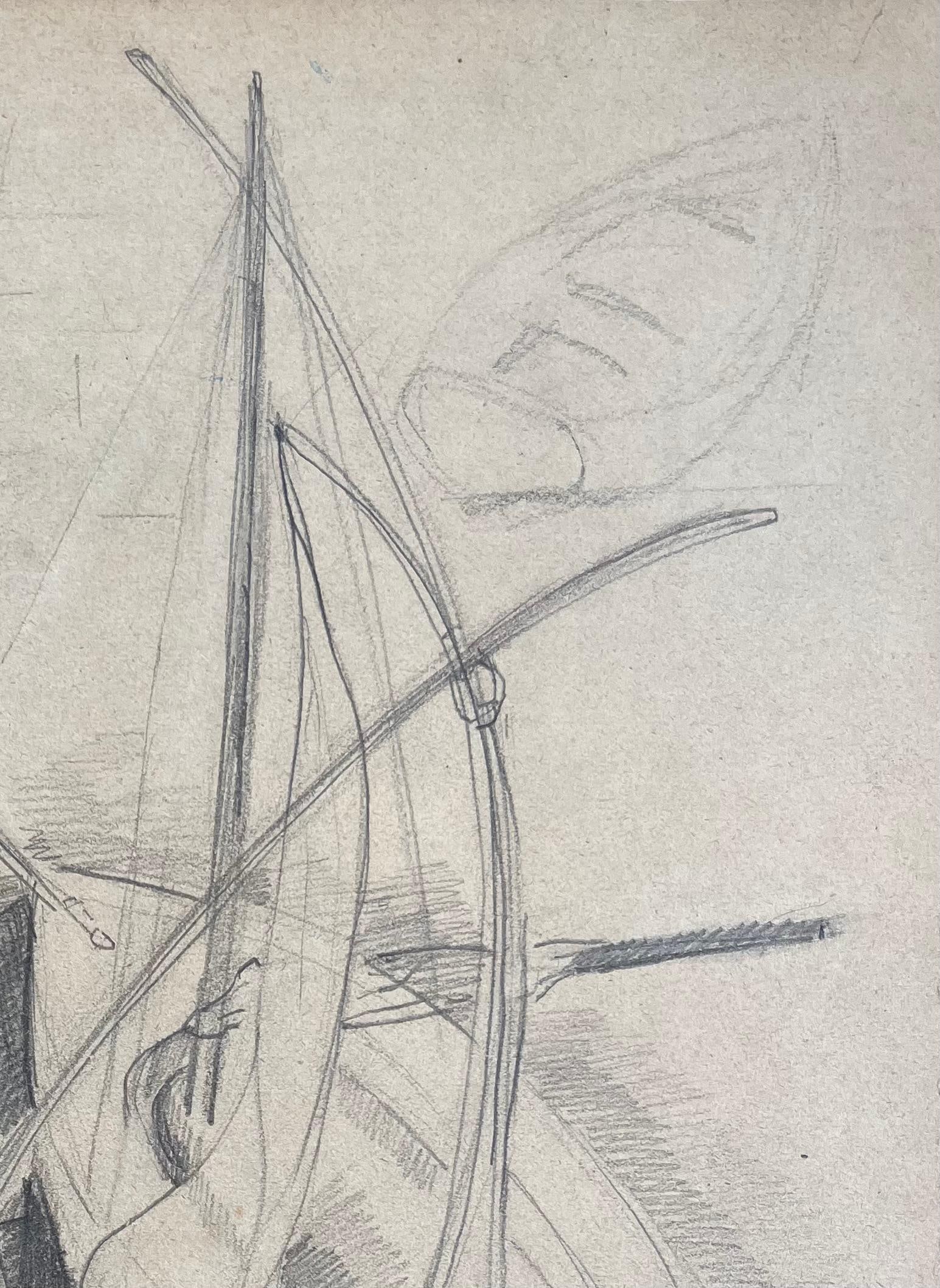 Anne Marie Migette Perard; Mid-20th Century Post-Impressionist Pencil Drawing of Docked Rowboats - 9